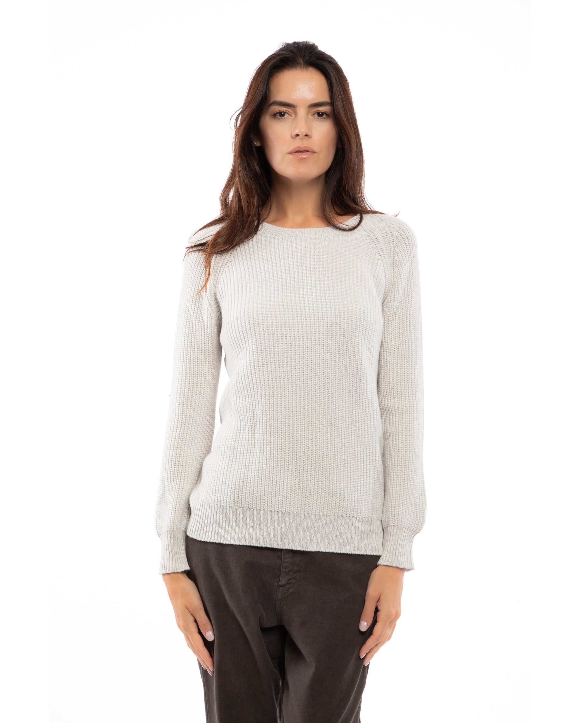 Womens Cashmere Fisherman Crewneck Sweater Off White Made in Italy 3