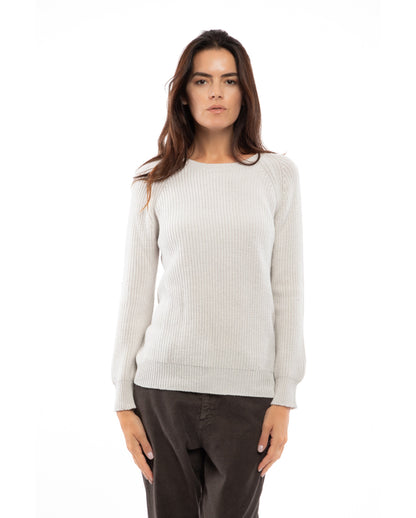 Womens Cashmere Fisherman Crewneck Sweater Off White Made in Italy 3