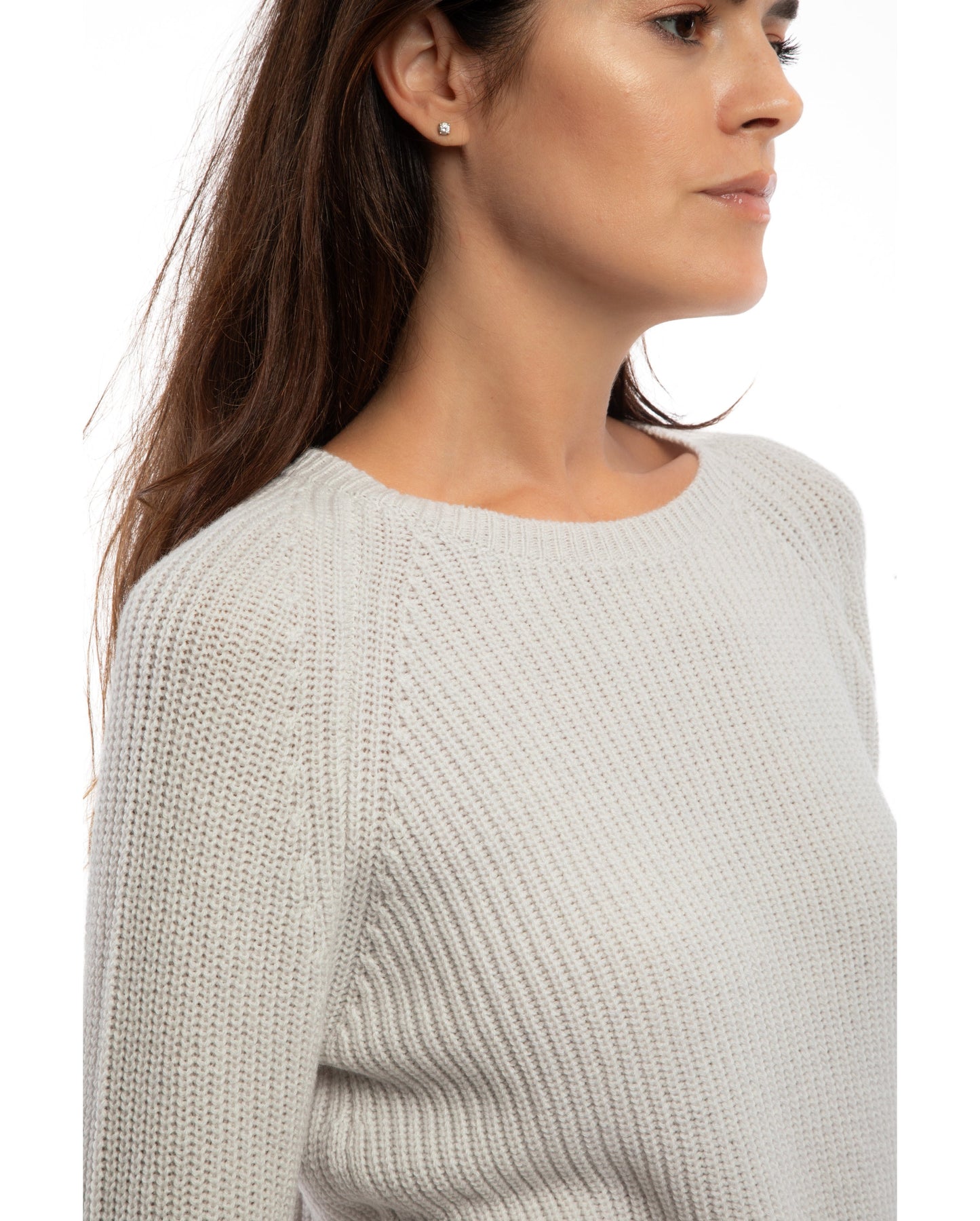 Womens Cashmere Fisherman Crewneck Sweater Off White Made in Italy 4