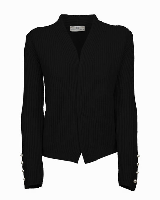 Monticelli Womens Cashmere Fisherman Rib Blazer Black Made In Italy 1