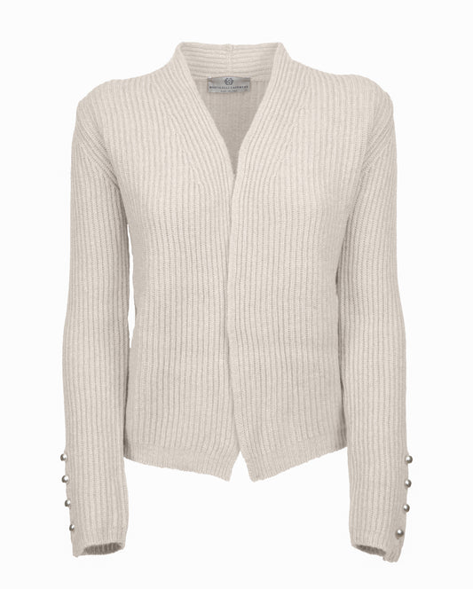 Monticelli Womens Cashmere Fisherman Rib Blazer Milk White Made In Italy 1