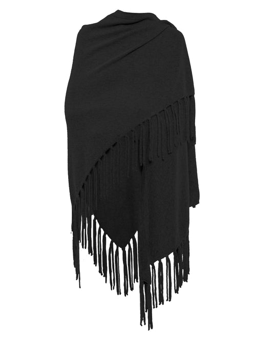 Poncho Fringes Asymmetrical Pure Cashmere Made in Italy Black 1