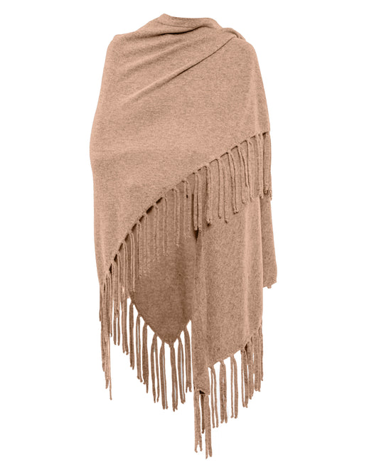 Poncho Fringes Asymmetrical Pure Cashmere Made in Italy Camel 1