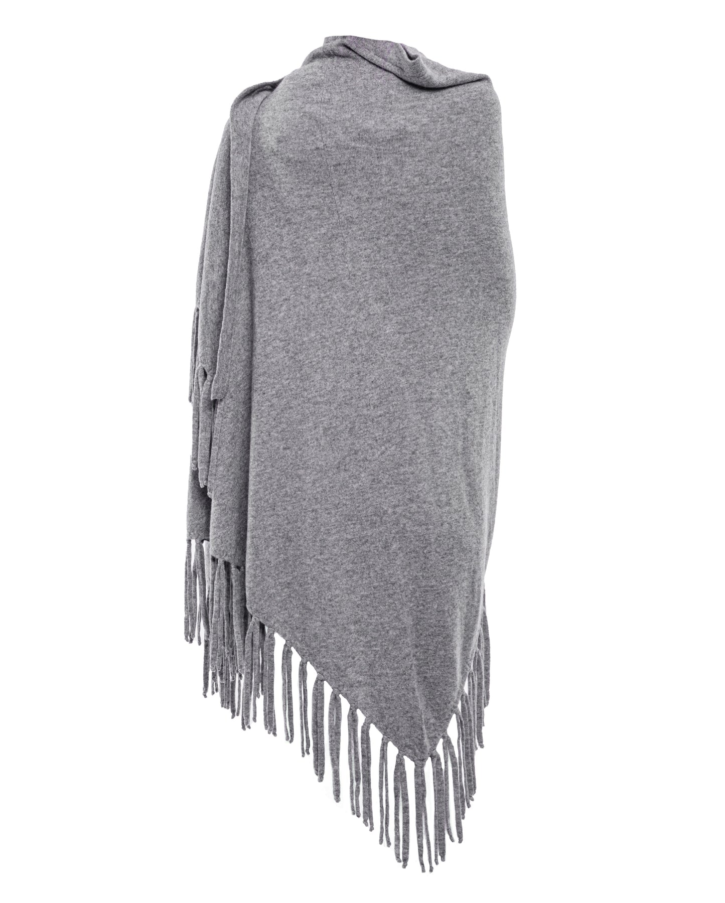 Poncho Fringes Asymmetrical Pure Cashmere Made in Italy Melange Gray 7