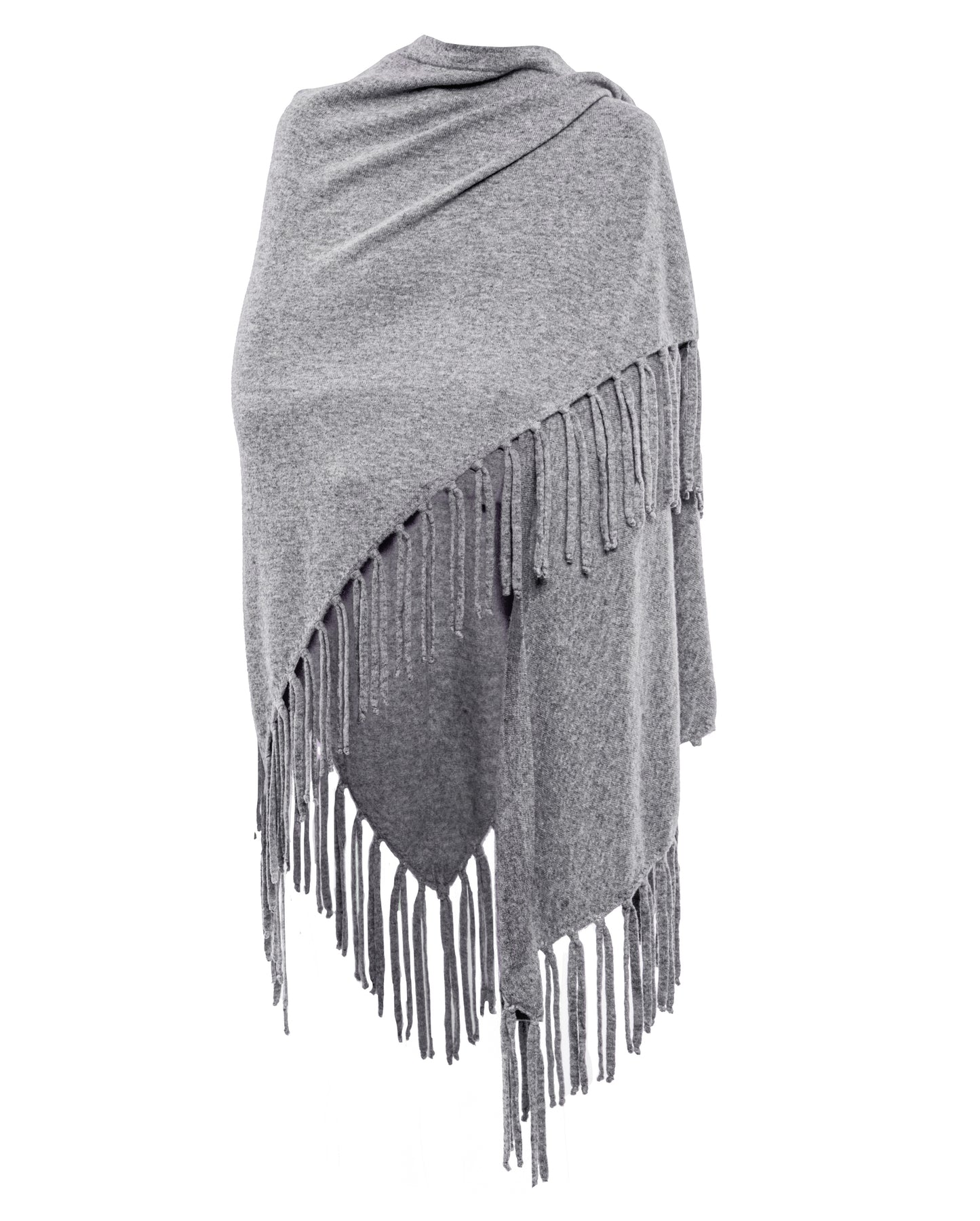 Poncho Fringes Asymmetrical Pure Cashmere Made in Italy Melange Gray 6