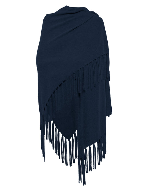 Poncho Fringes Asymmetrical Pure Cashmere Made in Italy Night Blue 1