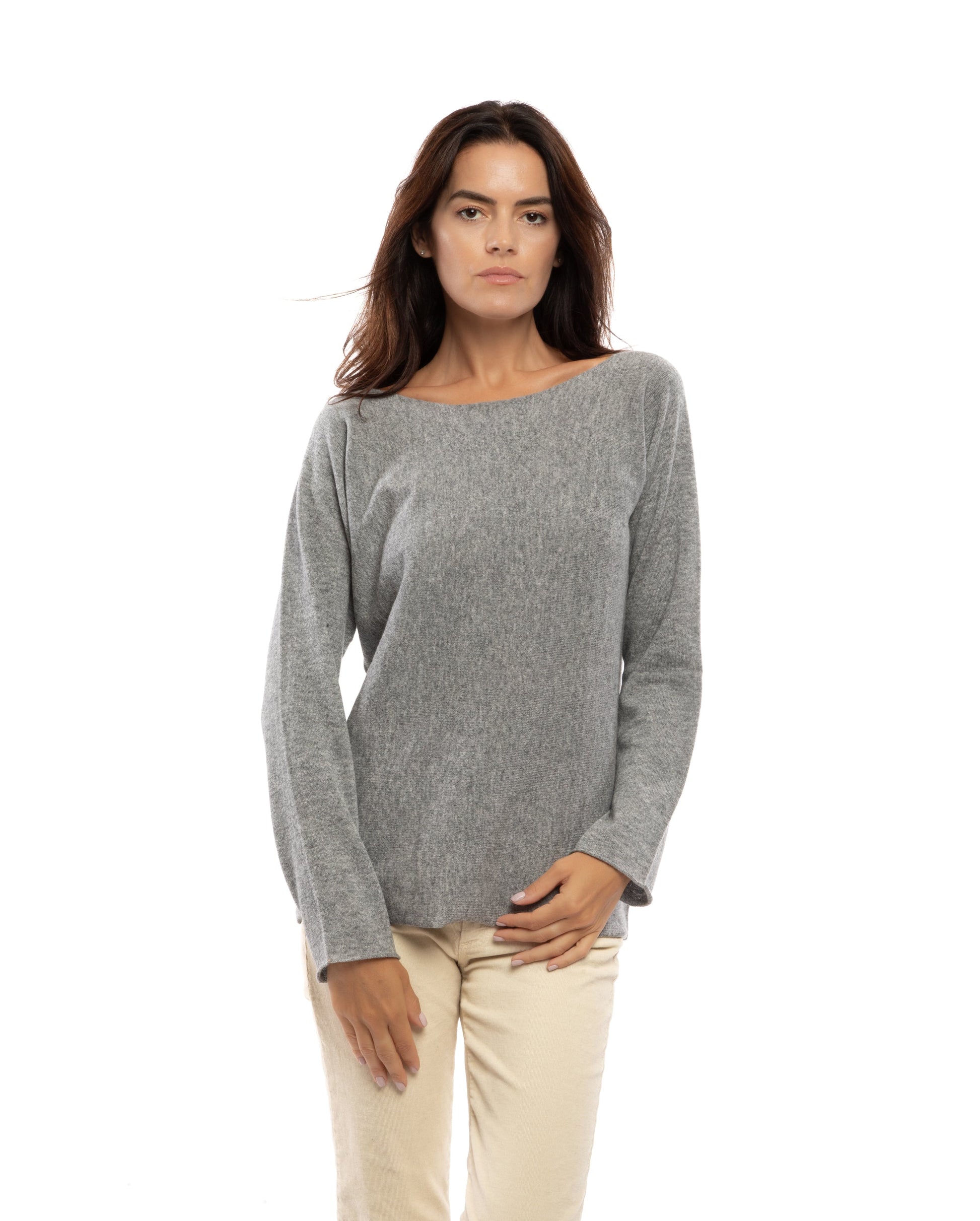 Womens Cashmere Lounge Maxi Boatneck Melange Gray Made In Italy 3