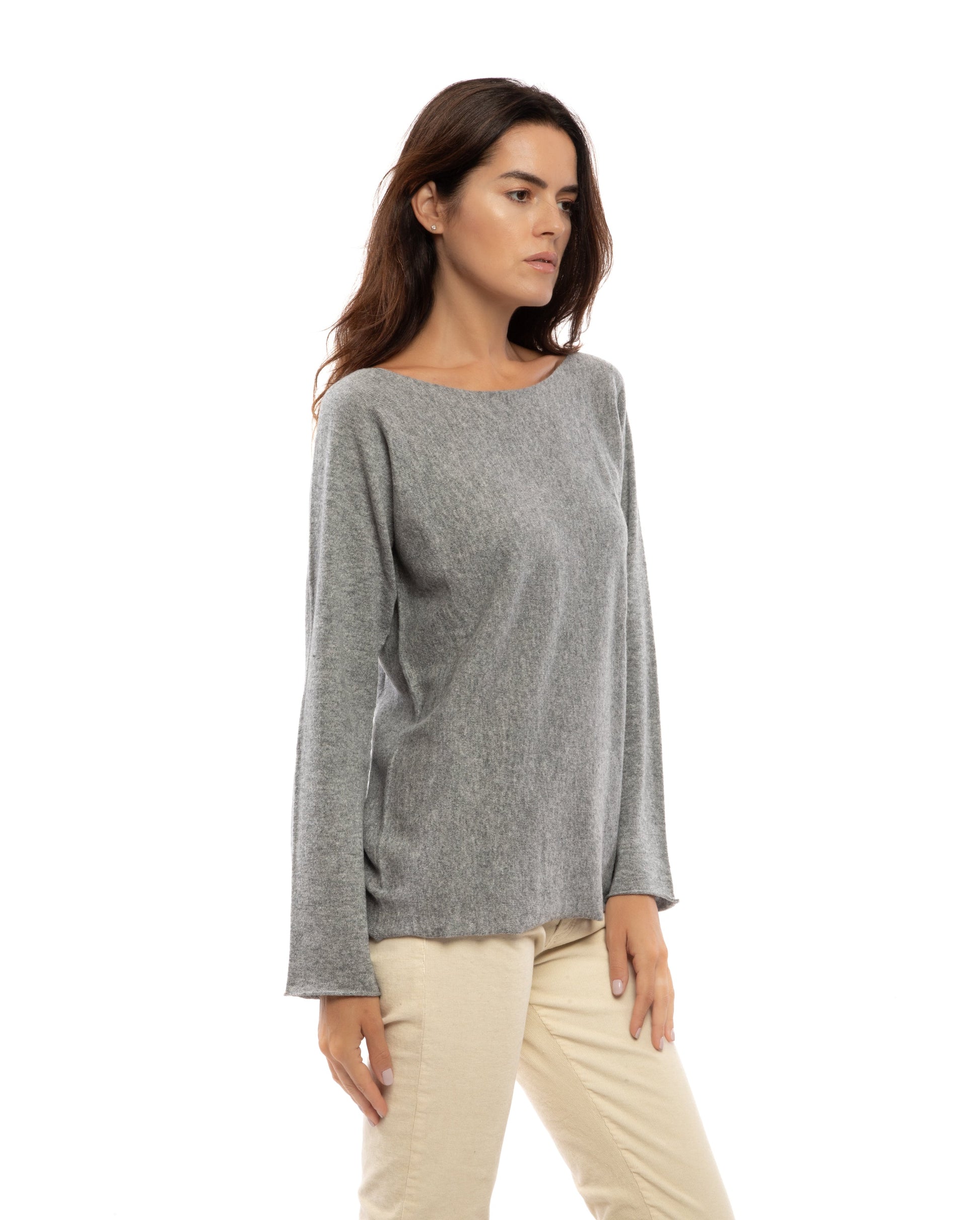 Womens Cashmere Lounge Maxi Boatneck Melange Gray Made In Italy 6