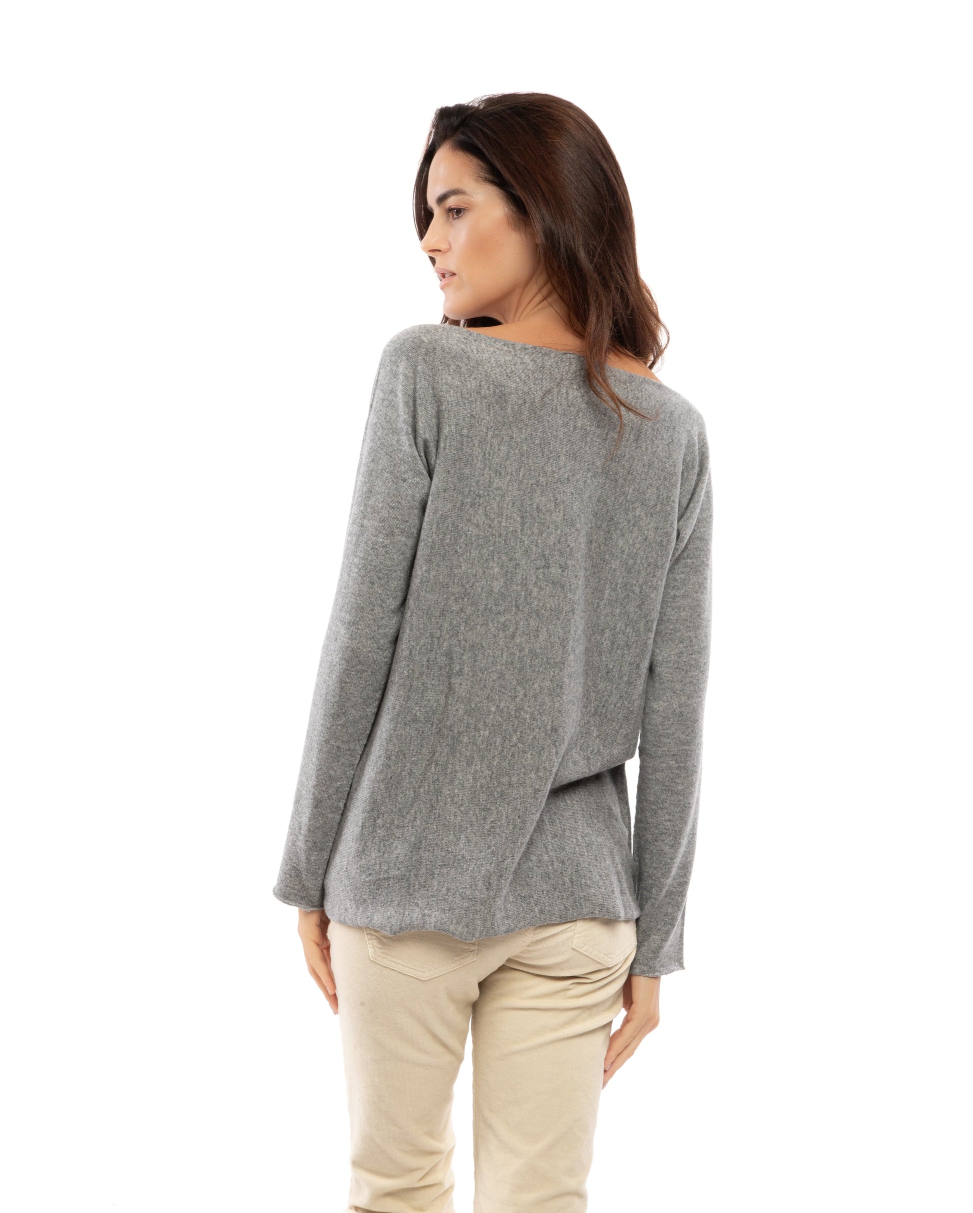 Womens Cashmere Lounge Maxi Boatneck Melange Gray Made In Italy 7