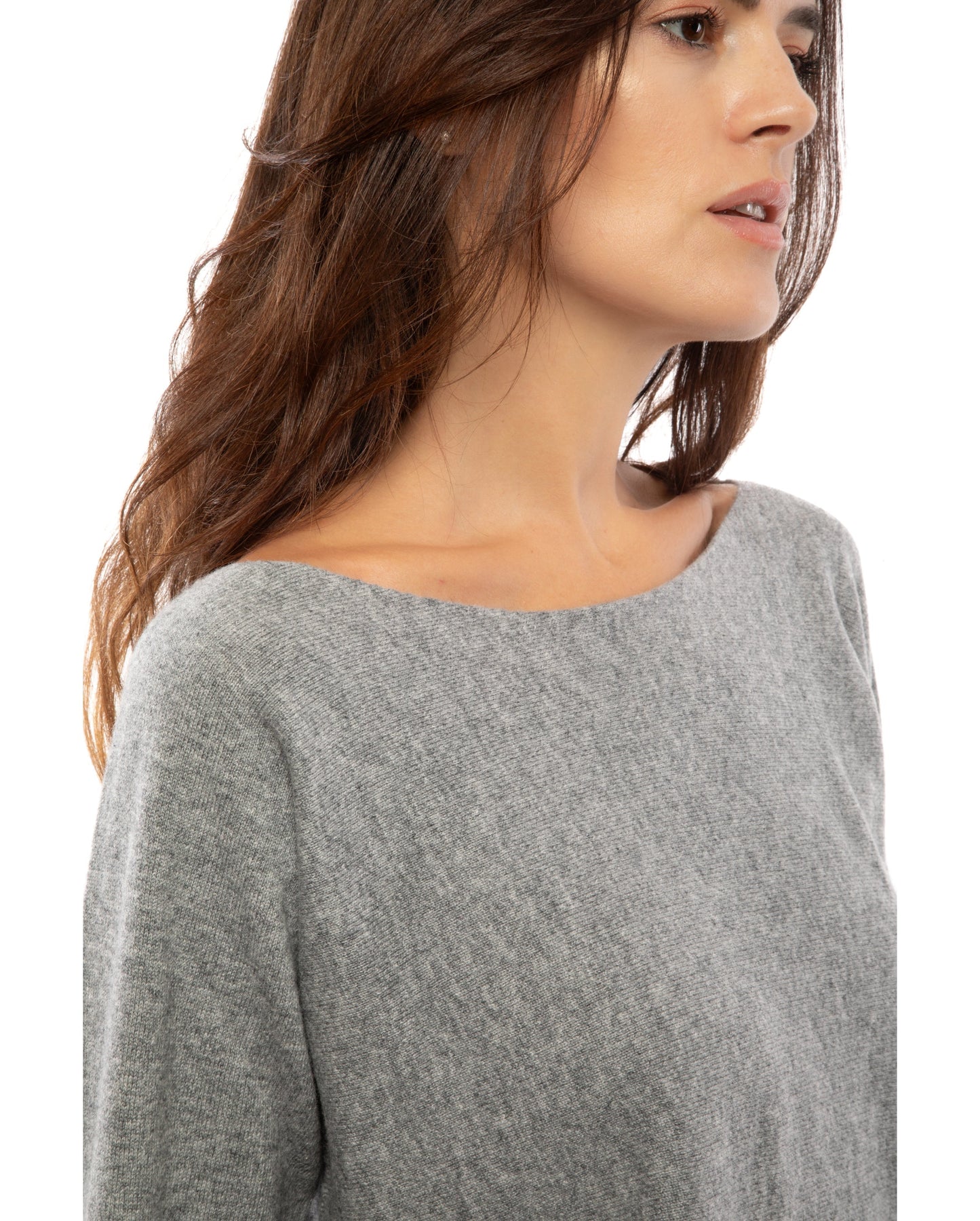 Womens Cashmere Lounge Maxi Boatneck Melange Gray Made In Italy 4