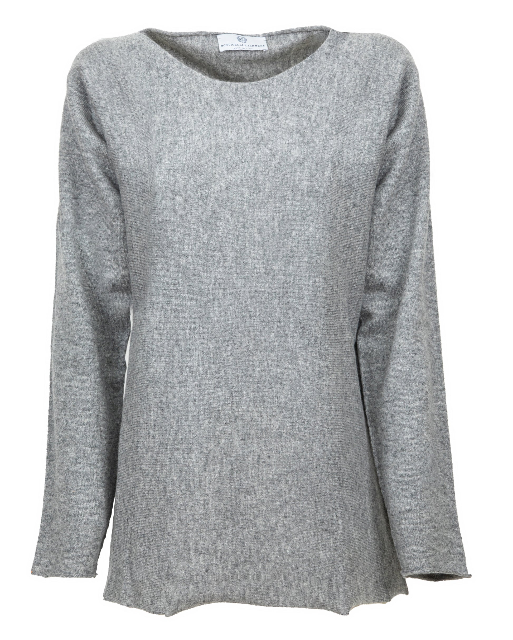 Womens Cashmere Lounge Maxi Boatneck Melange Gray Made In Italy 6