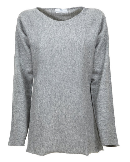 Womens Cashmere Lounge Maxi Boatneck Melange Gray Made In Italy 6