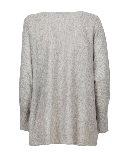 Womens Cashmere Maxi Horizontal Stitch Boat Neck Light Gray Made In Italy 6