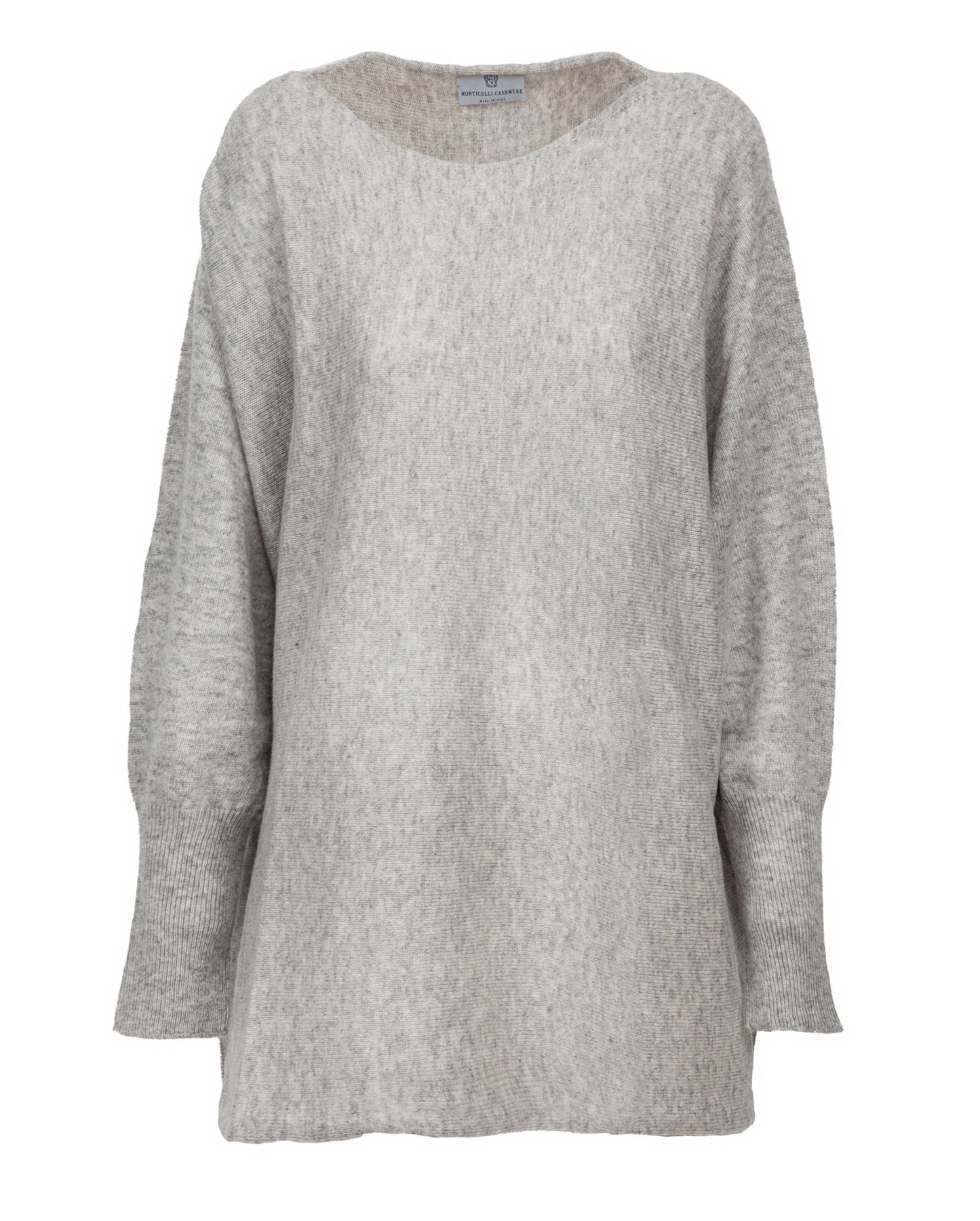 Womens Cashmere Maxi Horizontal Stitch Boat Neck Light Gray Made In Italy 7