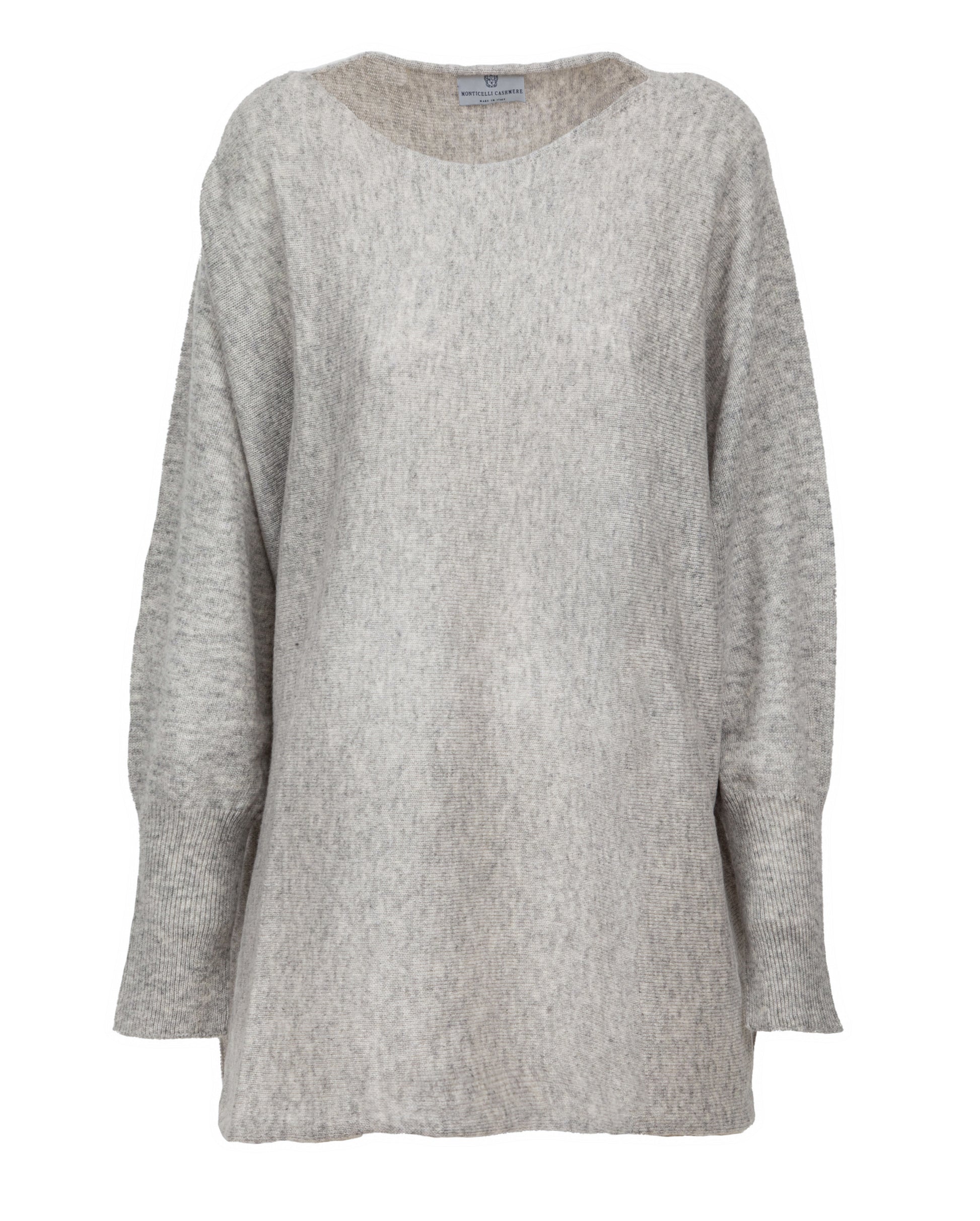 Womens Cashmere Maxi Horizontal Stitch Boat Neck Light Gray Made In Italy 7