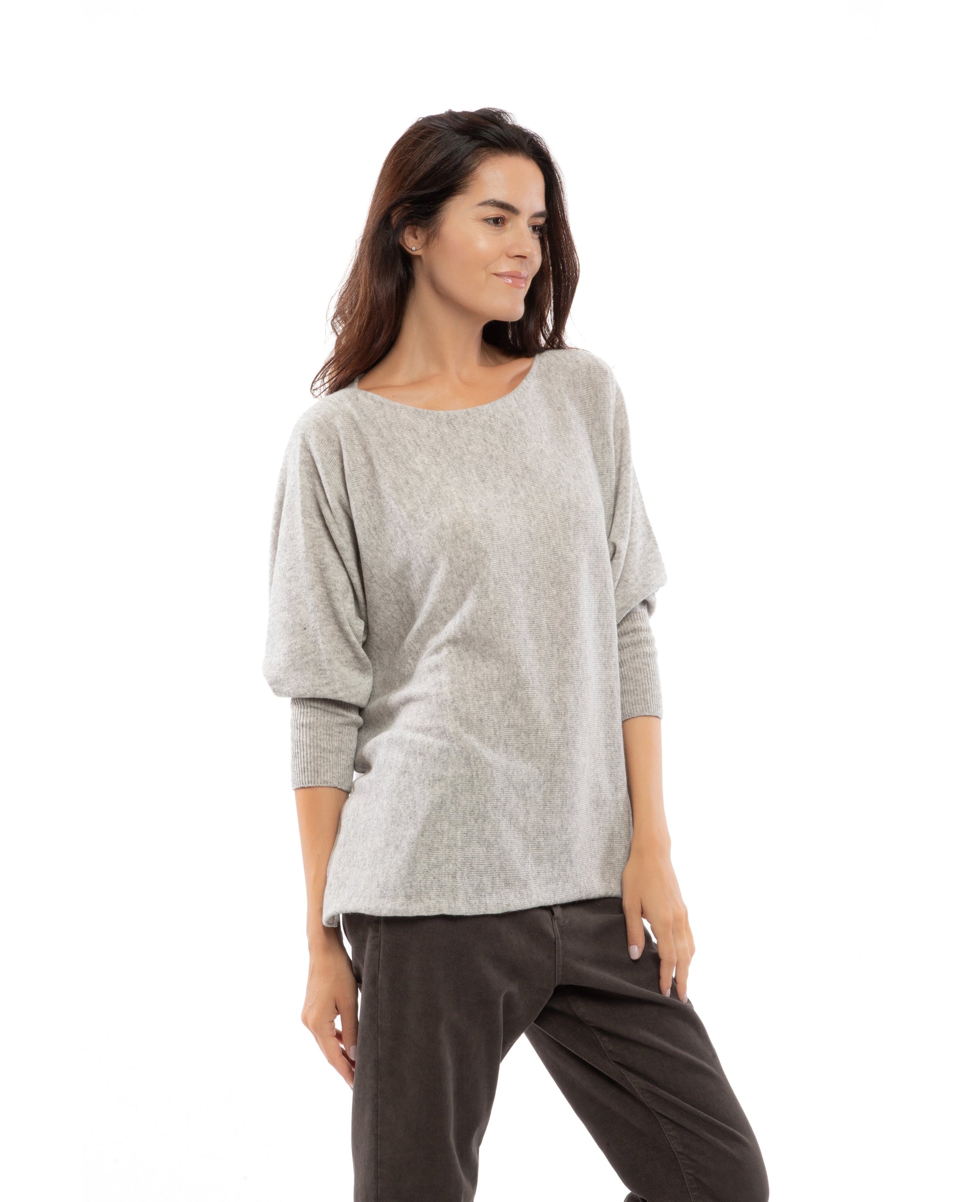 Womens Cashmere Maxi Horizontal Stitch Boat Neck Light Gray Made In Italy 6