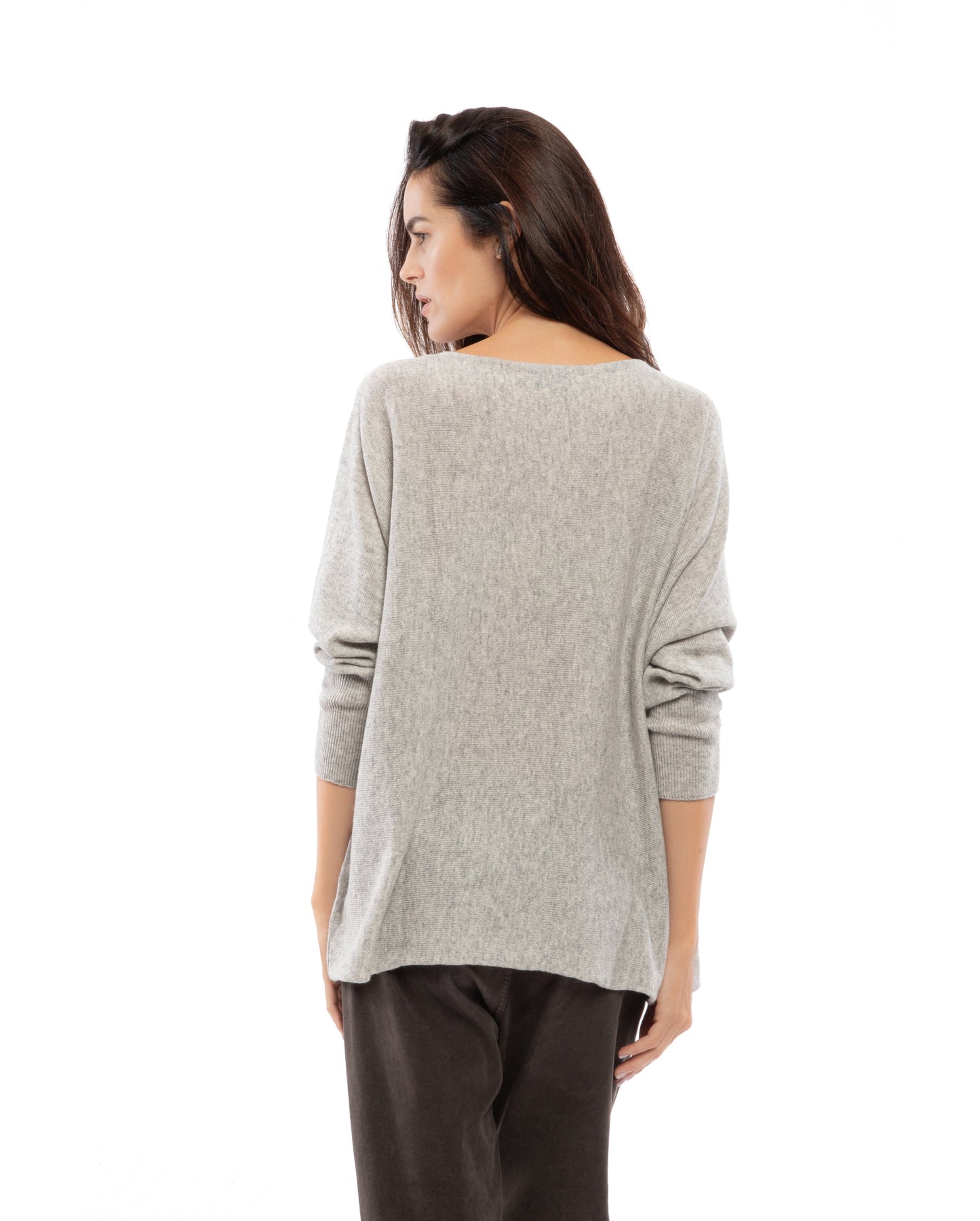 Womens Cashmere Maxi Horizontal Stitch Boat Neck Light Gray Made In Italy 7