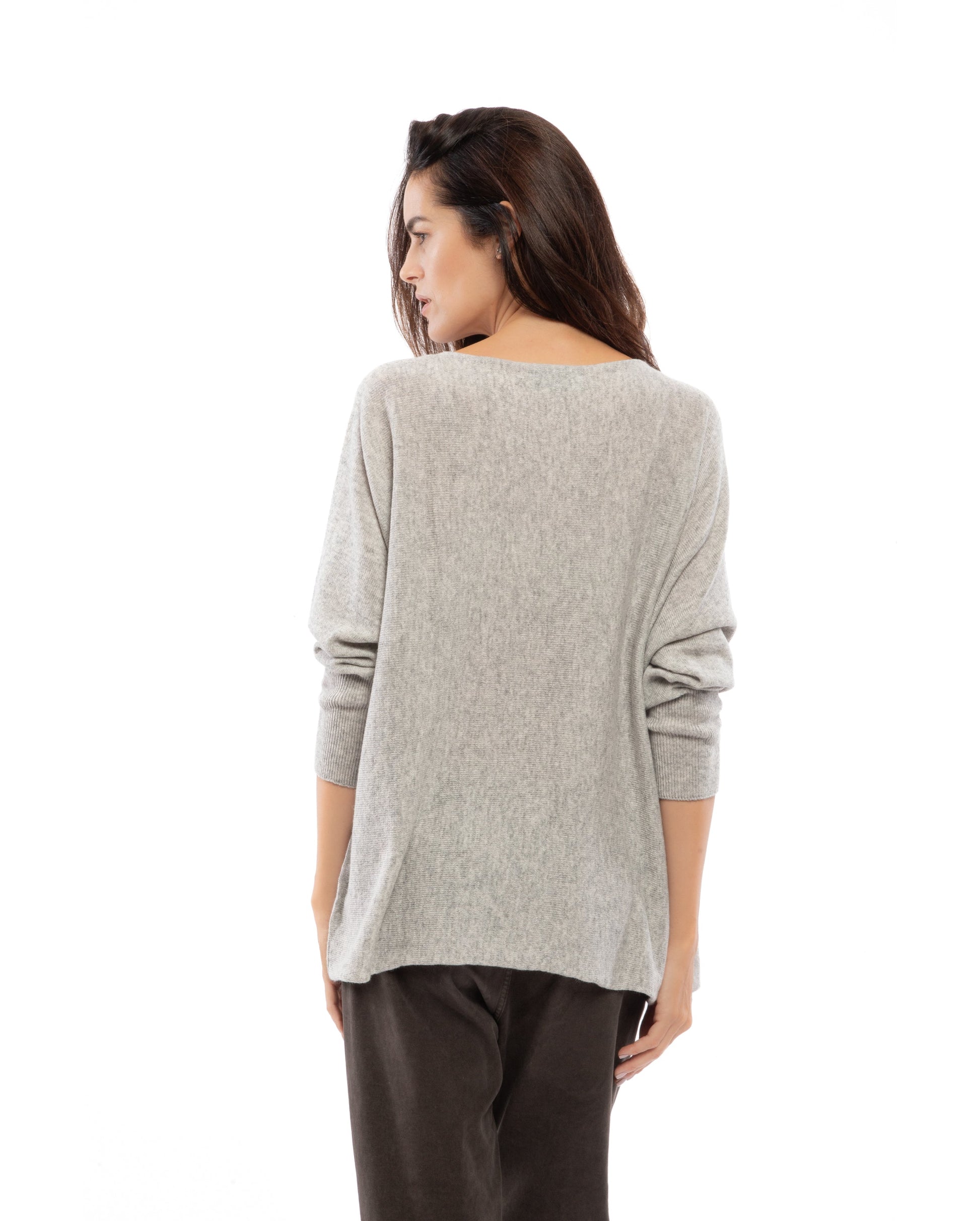 Womens Cashmere Maxi Horizontal Stitch Boat Neck Light Gray Made In Italy 7