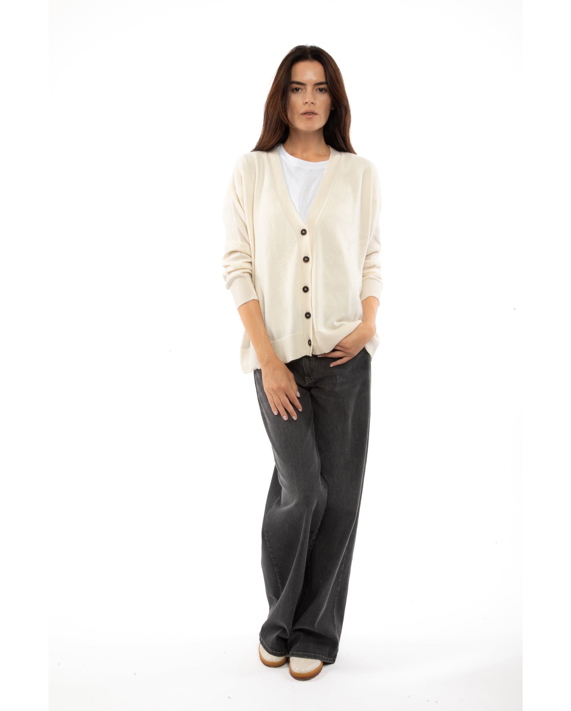 Womens Cashmere Oversized Cardigan Milk White Made In Italy 5
