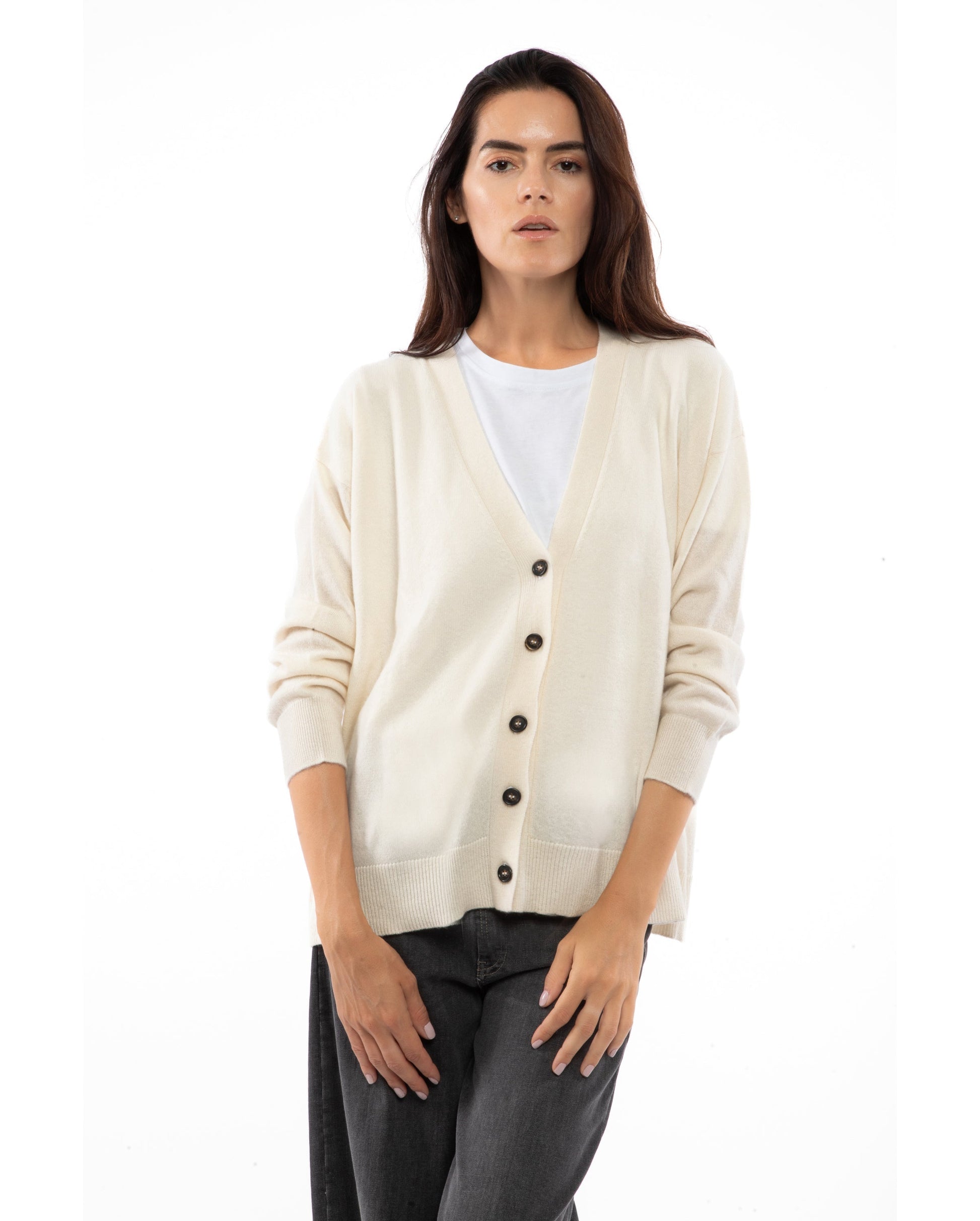Womens Cashmere Oversized Cardigan Milk White Made In Italy 3