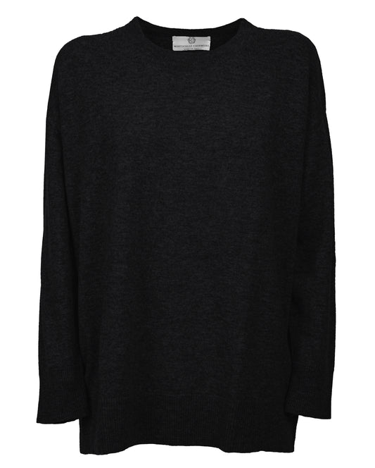 Womens Cashmere Oversized Crewneck Black Made In Italy 1