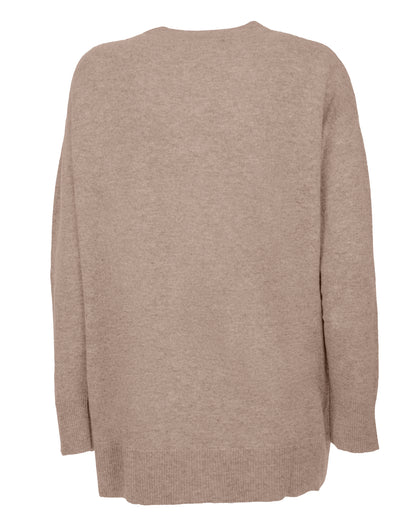 Womens Cashmere Oversized Crewneck Taupe Made In Italy 2