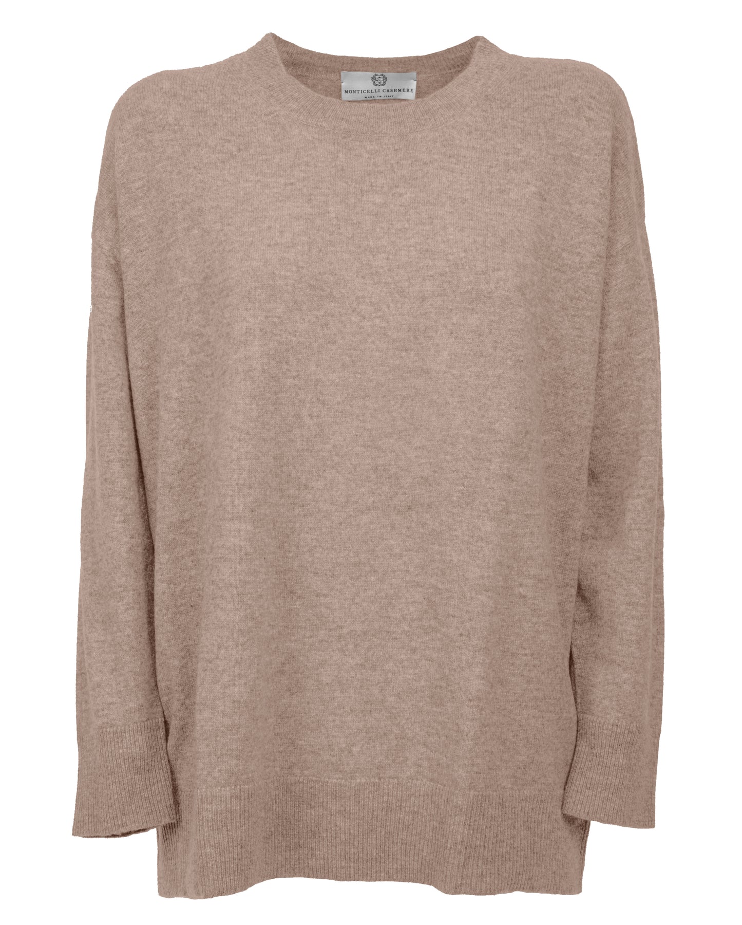 Womens Cashmere Oversized Crewneck Taupe Made In Italy 1