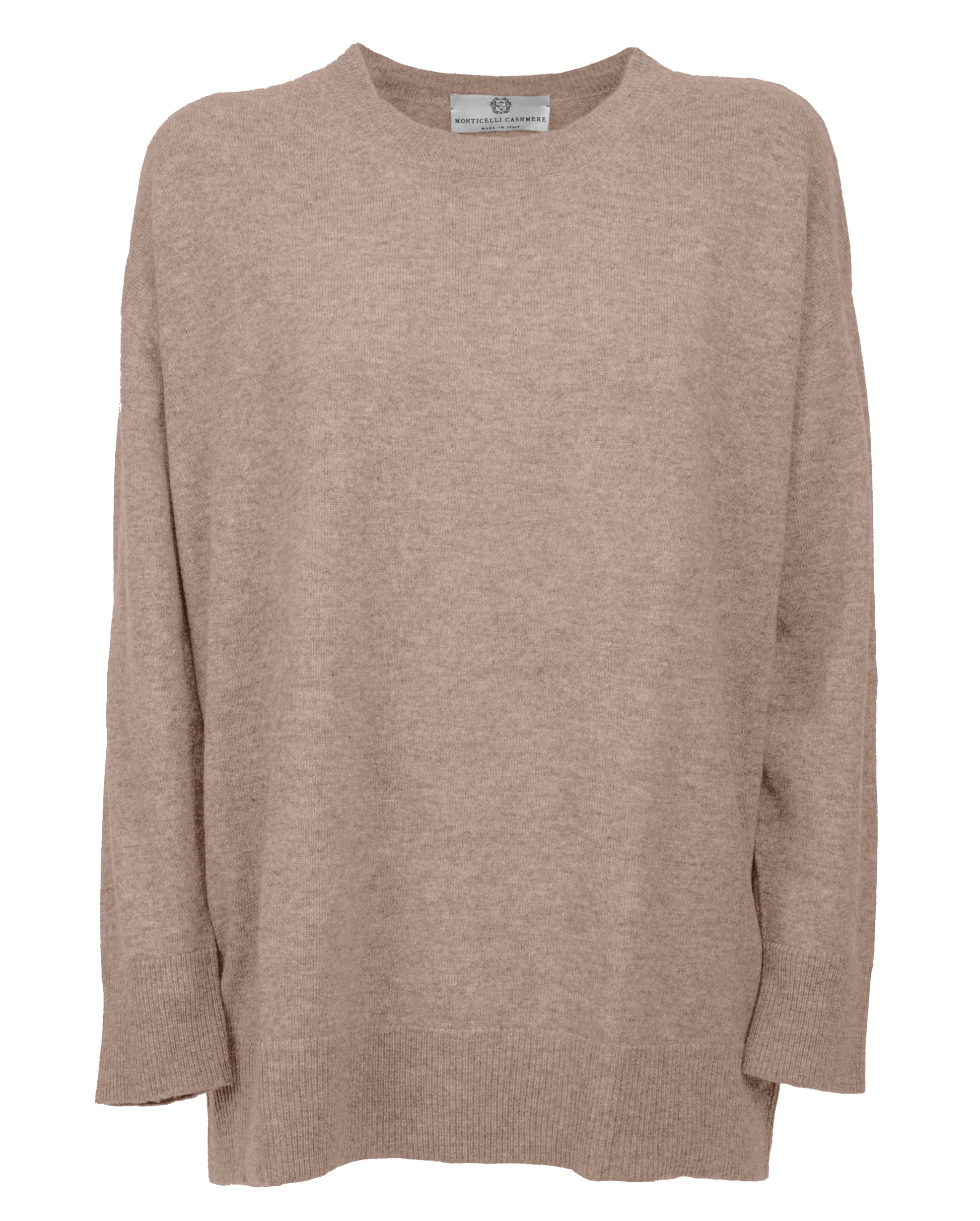Womens Cashmere Oversized Crewneck Taupe Made In Italy 1