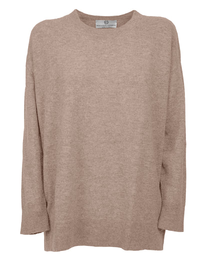 Womens Cashmere Oversized Crewneck Taupe Made In Italy 1