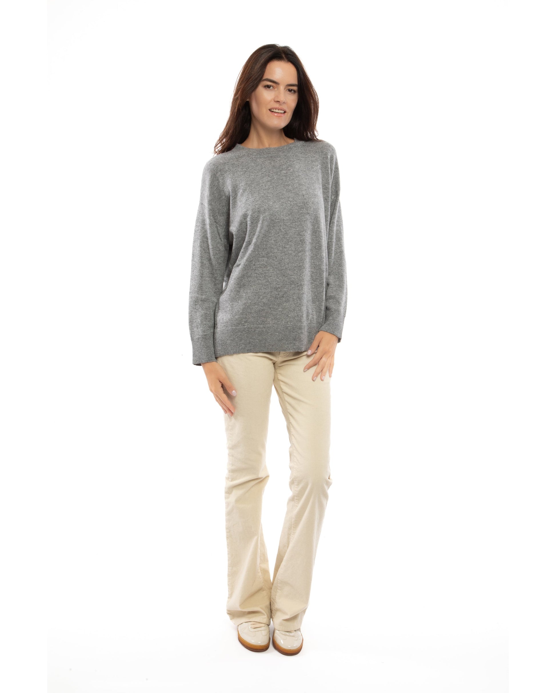 Womens Cashmere Oversized Crewneck Melange Gray Made In Italy 5