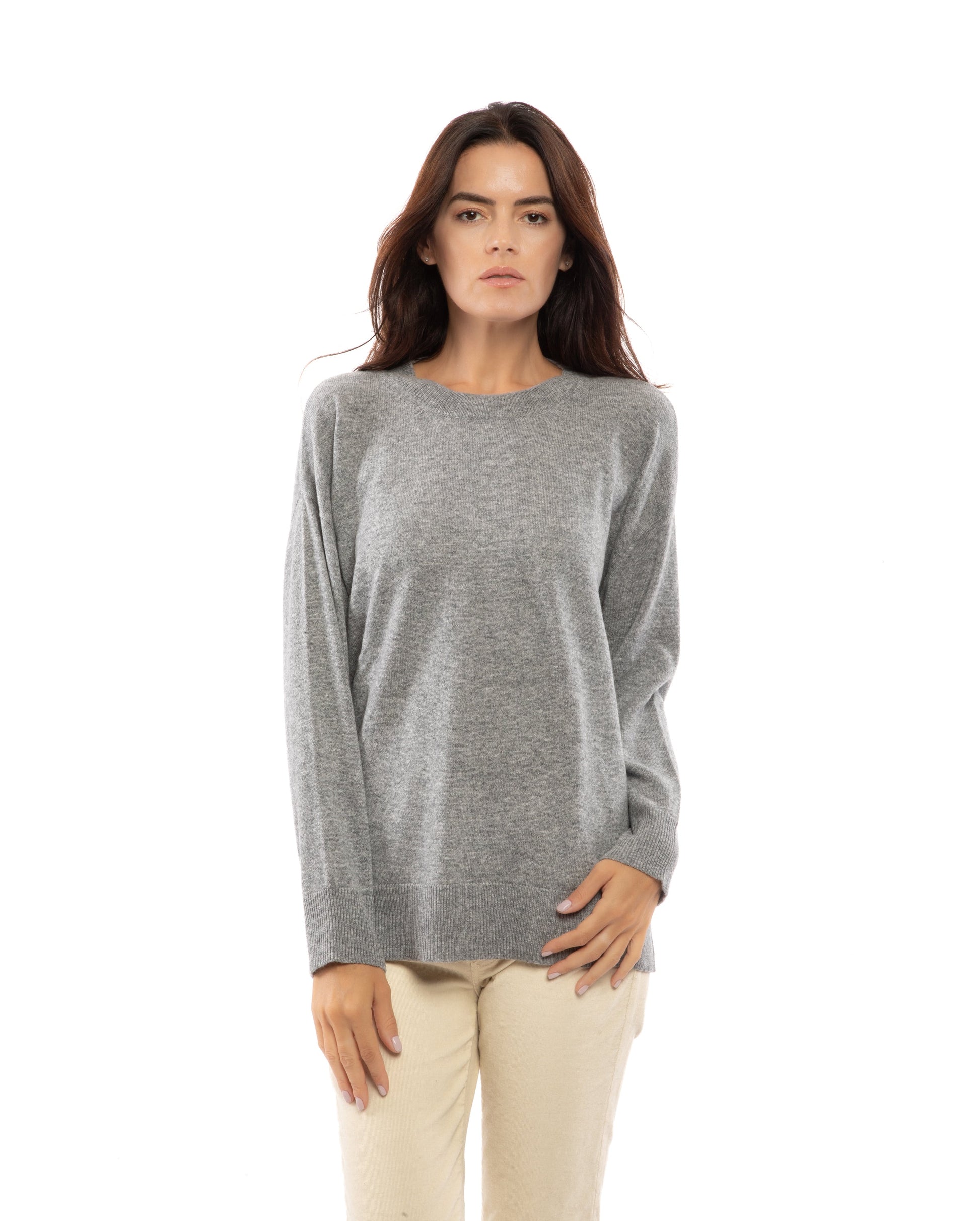 Womens Cashmere Oversized Crewneck Melange Gray Made In Italy 3