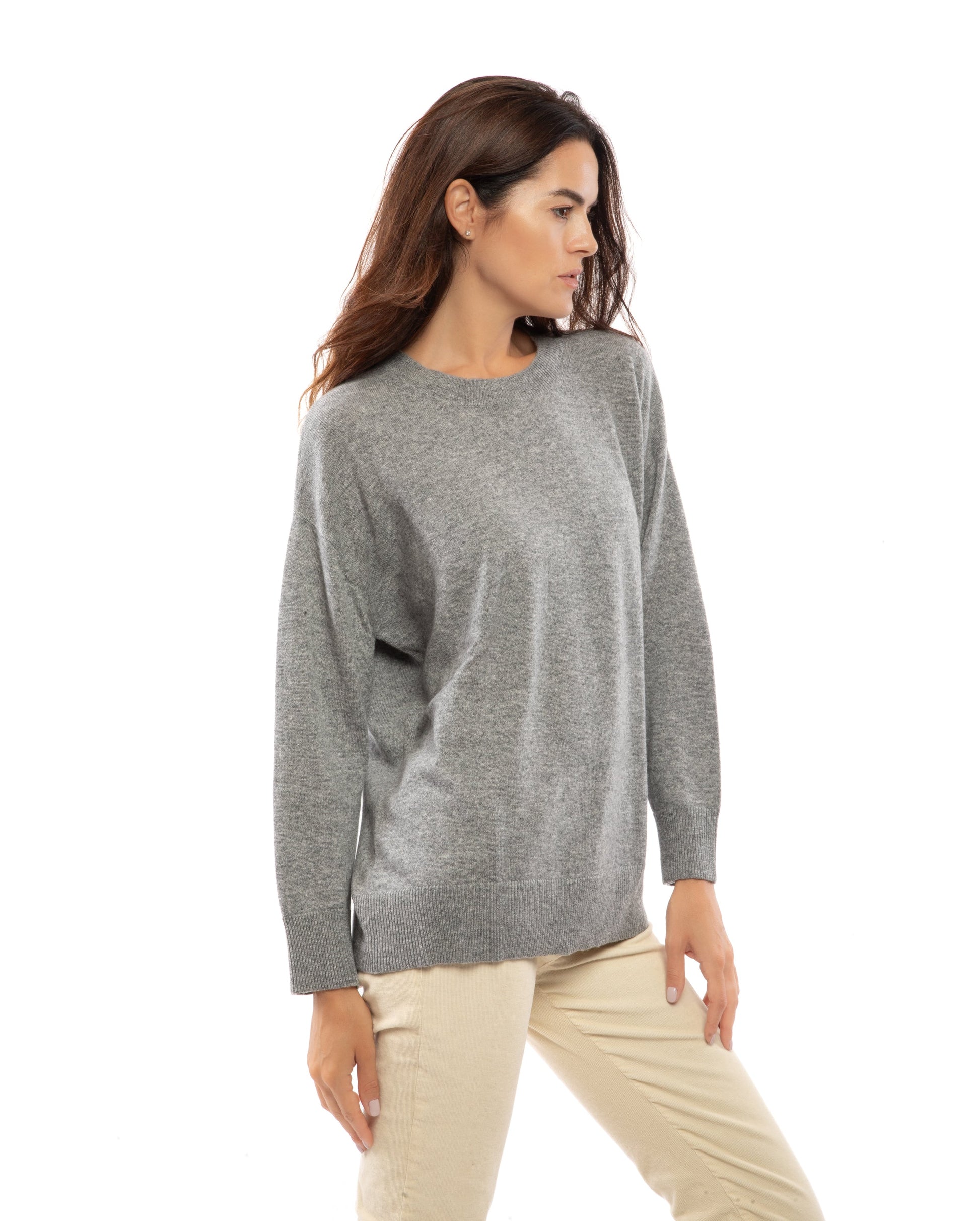 Womens Cashmere Oversized Crewneck Melange Gray Made In Italy 6