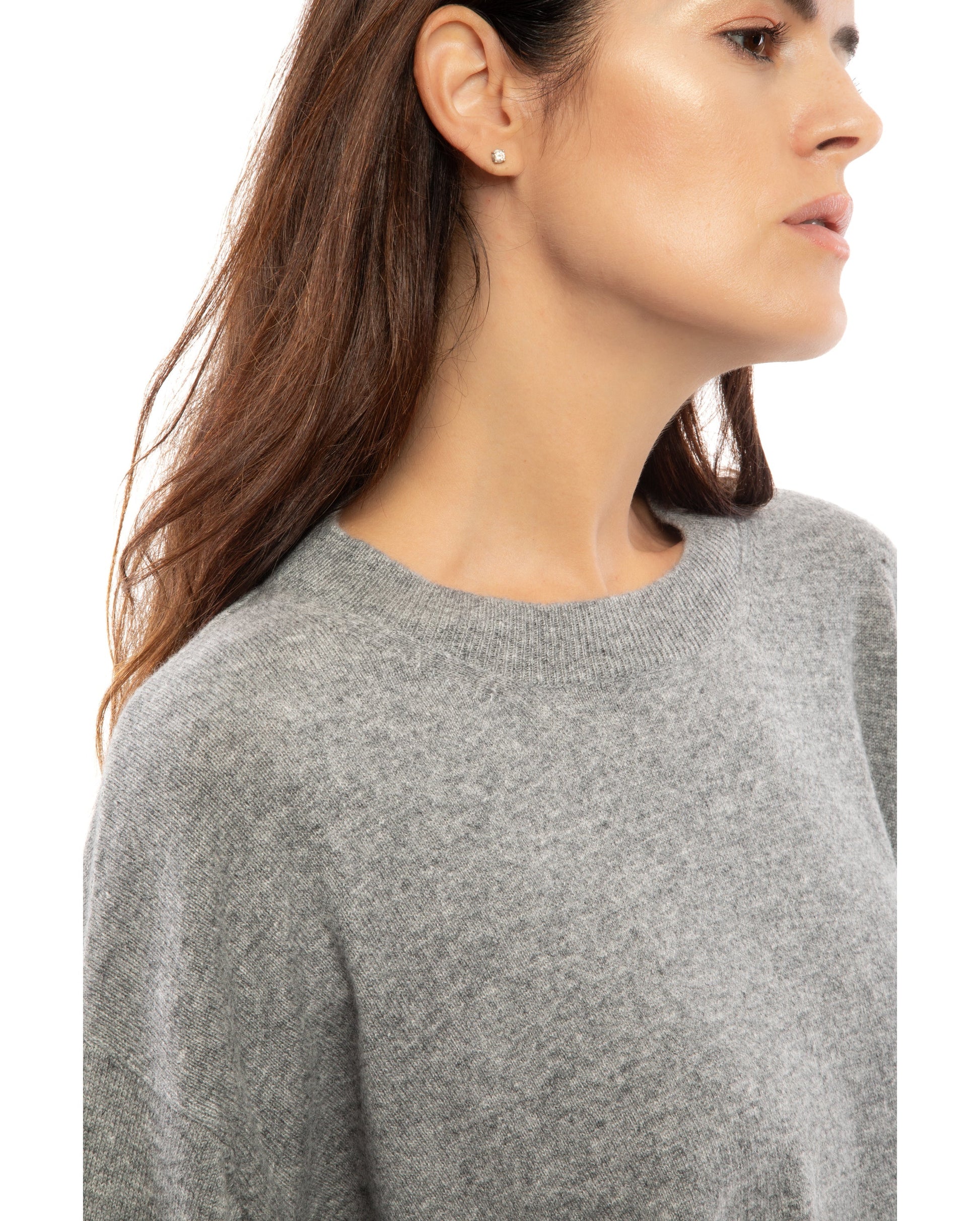 Womens Cashmere Oversized Crewneck Melange Gray Made In Italy 4