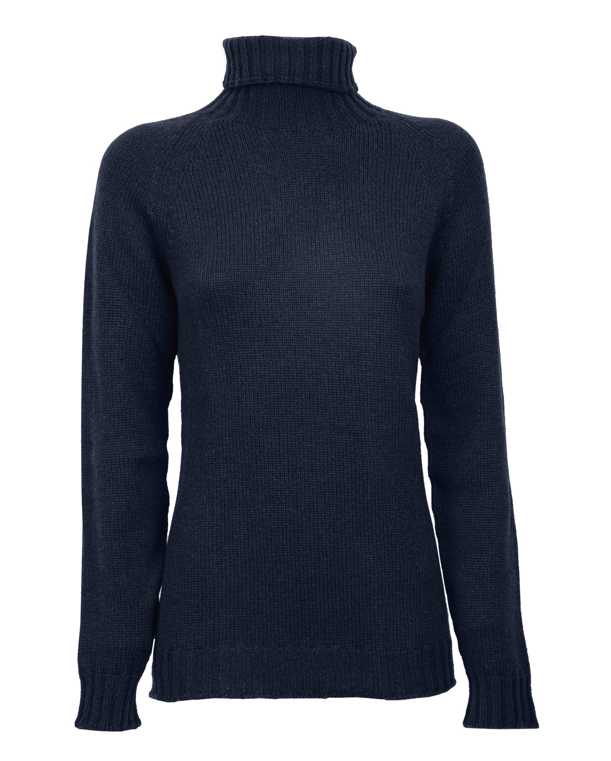 Womens Cashmere Turtle Neck Sweater Raglan Sleeves Made In Italy Night Blue 1