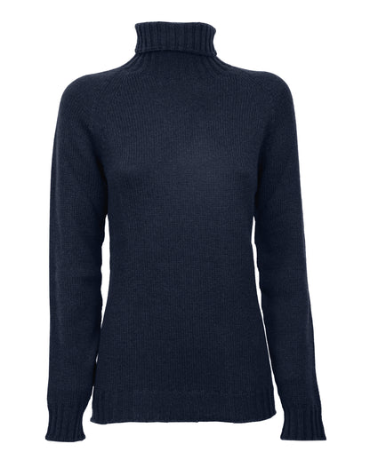 Womens Cashmere Turtle Neck Sweater Raglan Sleeves Made In Italy Night Blue 1
