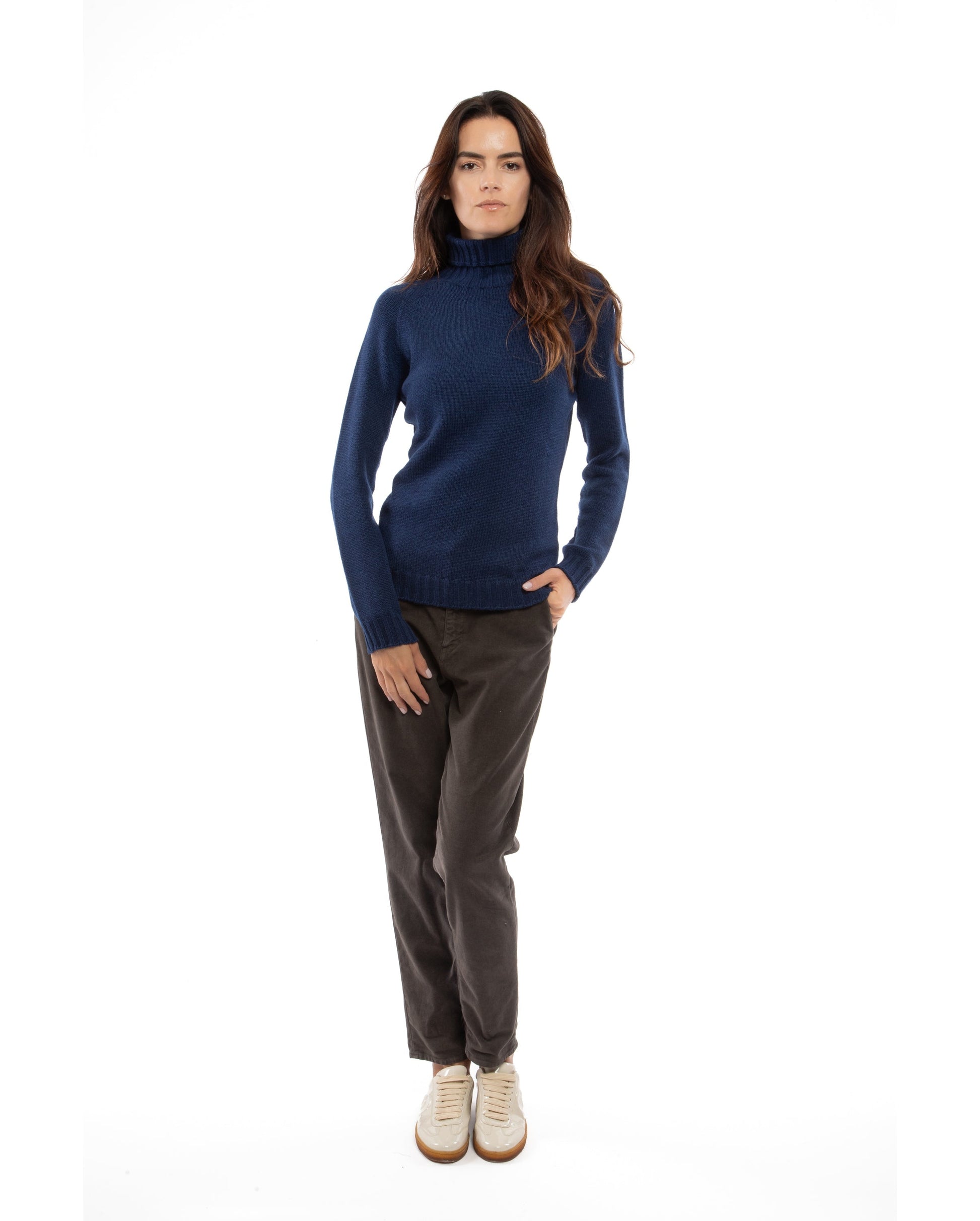 Womens Cashmere Turtle Neck Sweater Raglan Sleeves Made In Italy Blue Melange 5
