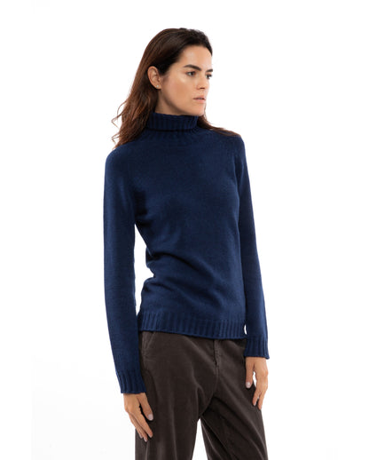 Womens Cashmere Turtle Neck Sweater Raglan Sleeves Made In Italy Blue Melange 6