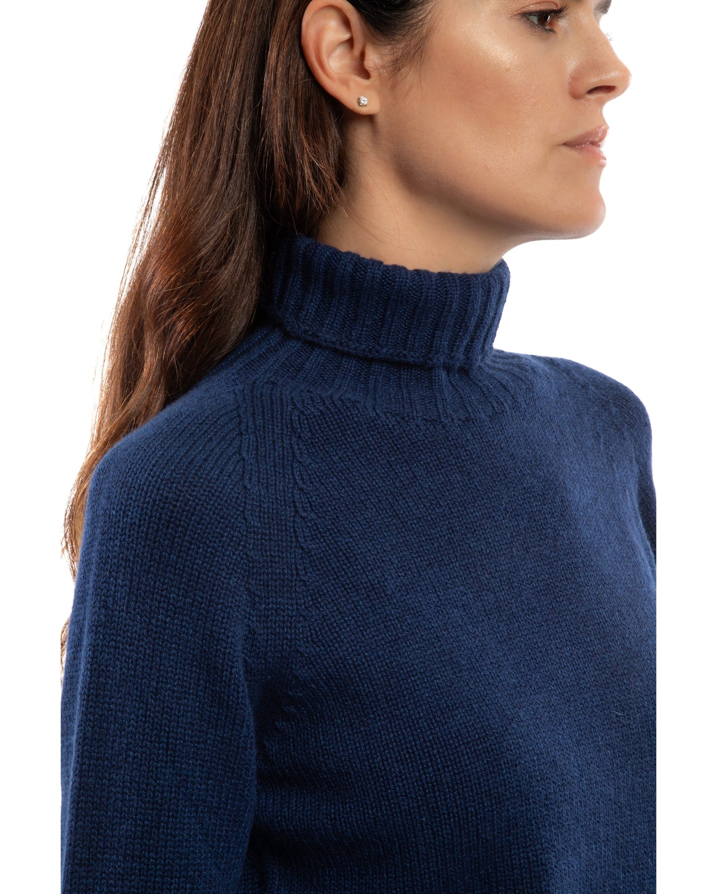 Womens Cashmere Turtle Neck Sweater Raglan Sleeves Made In Italy Blue Melange 4