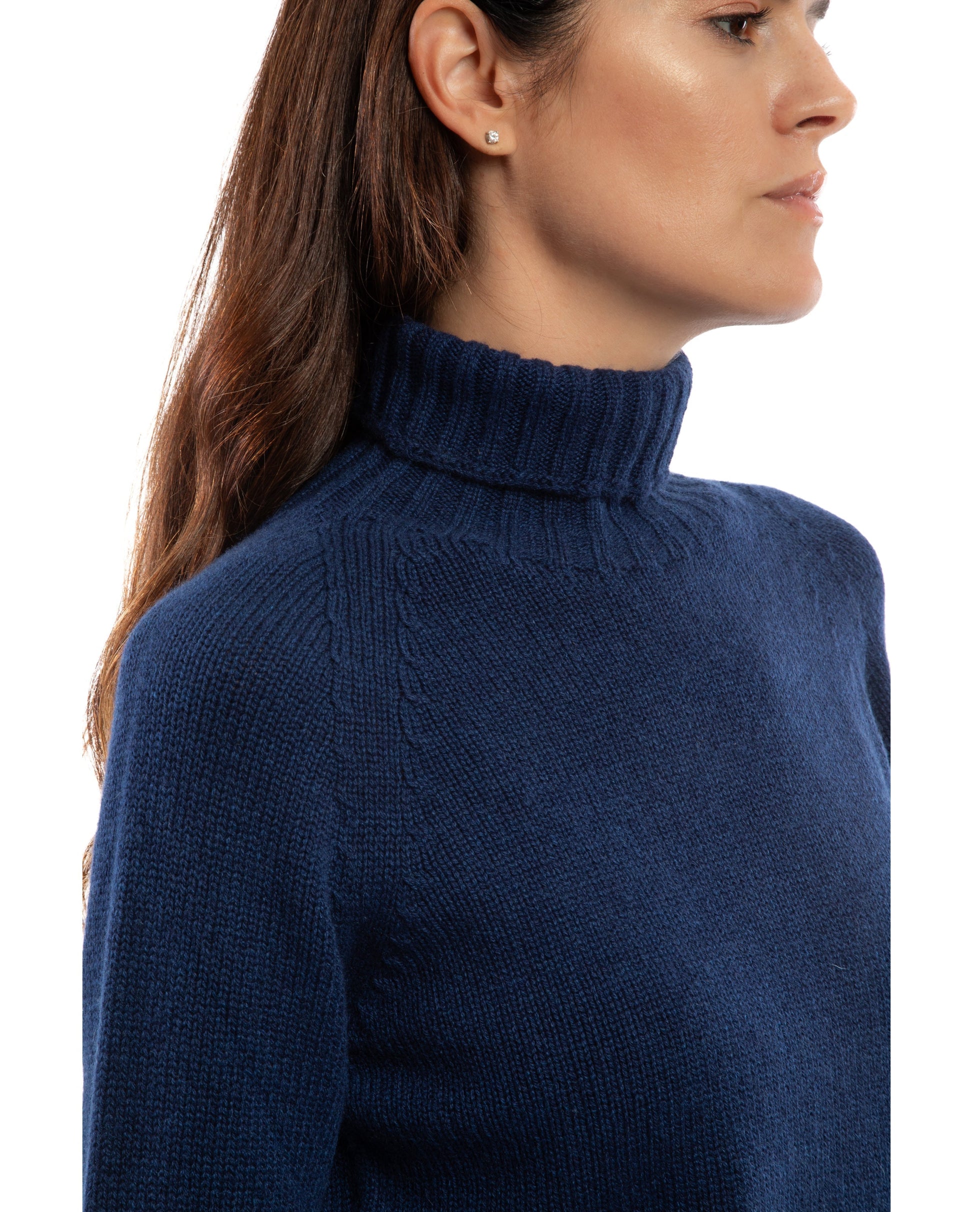 Womens Cashmere Turtle Neck Sweater Raglan Sleeves Made In Italy Blue Melange 4
