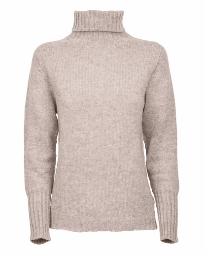 Womens Classic Turtleneck Sweater Pure Cashmere Beige Made in italy 1