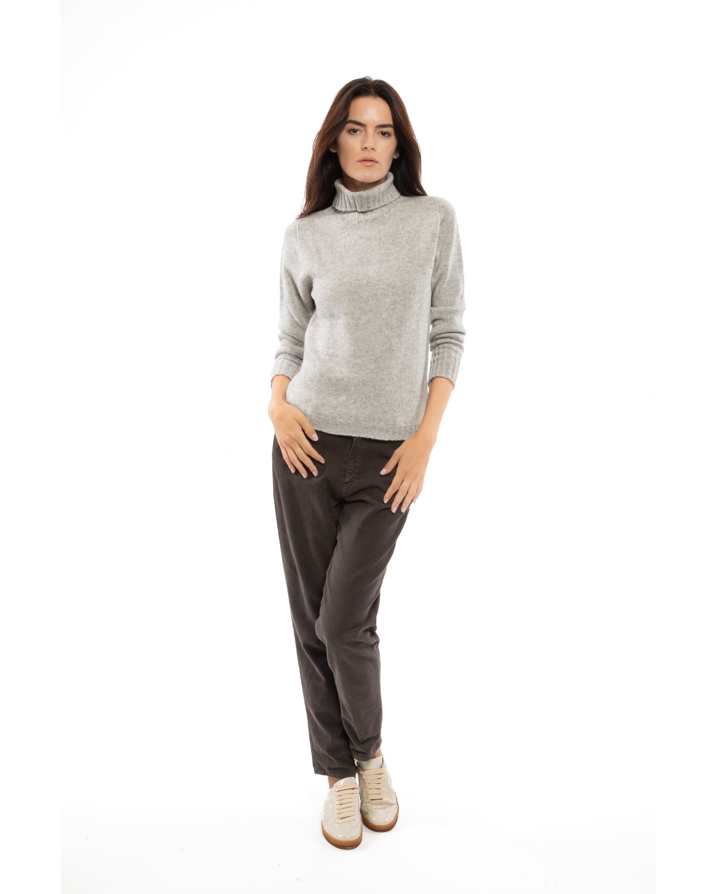 Womens Classic Turtleneck Sweater Pure Cashmere Ligth Gray Made in italy 3