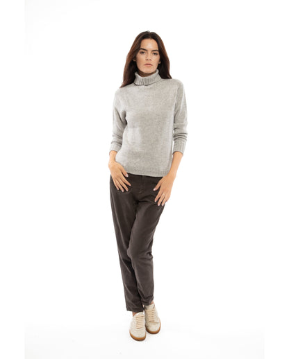 Womens Classic Turtleneck Sweater Pure Cashmere Ligth Gray Made in italy 5