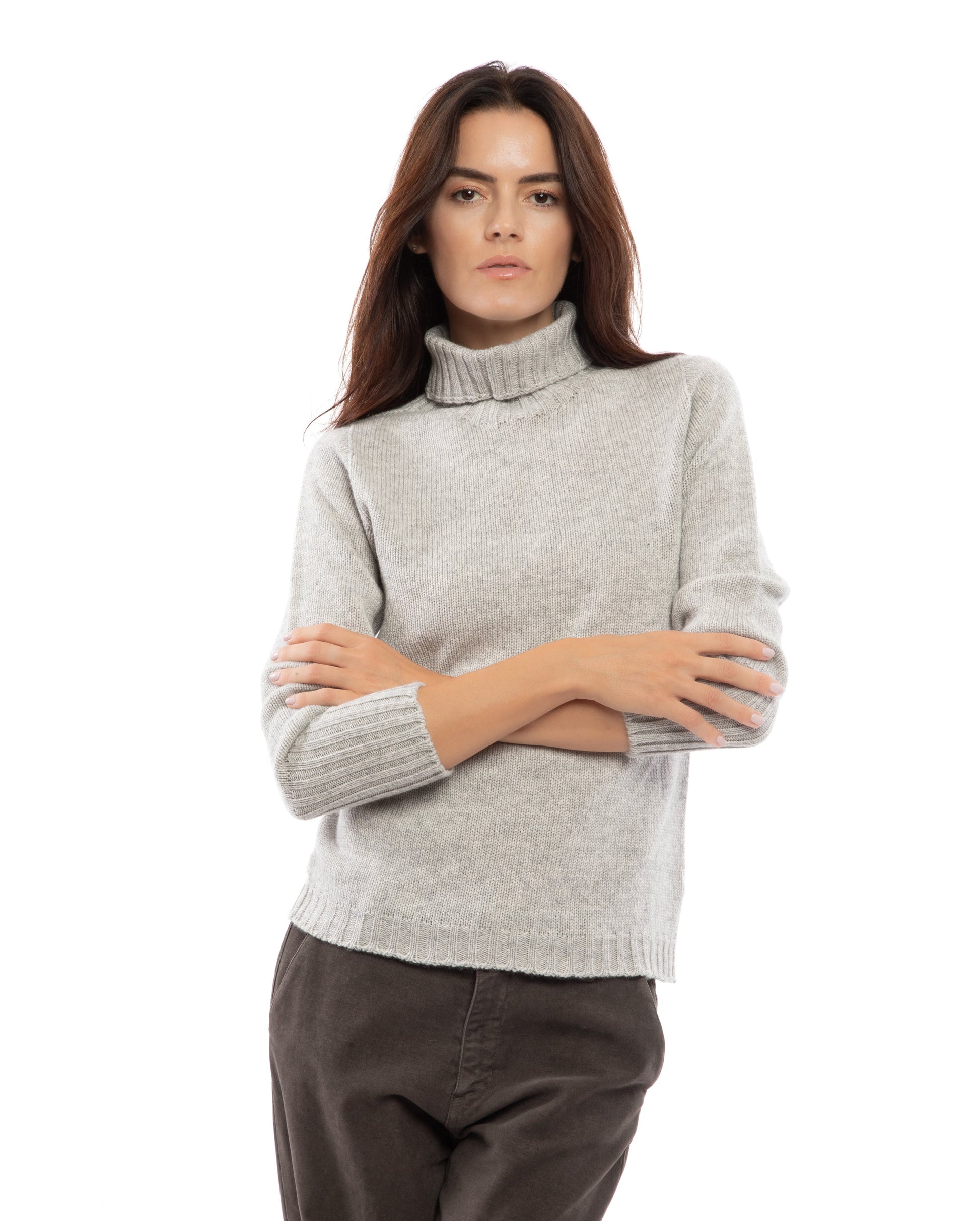 Womens Classic Turtleneck Sweater Pure Cashmere Ligth Gray Made in italy 3