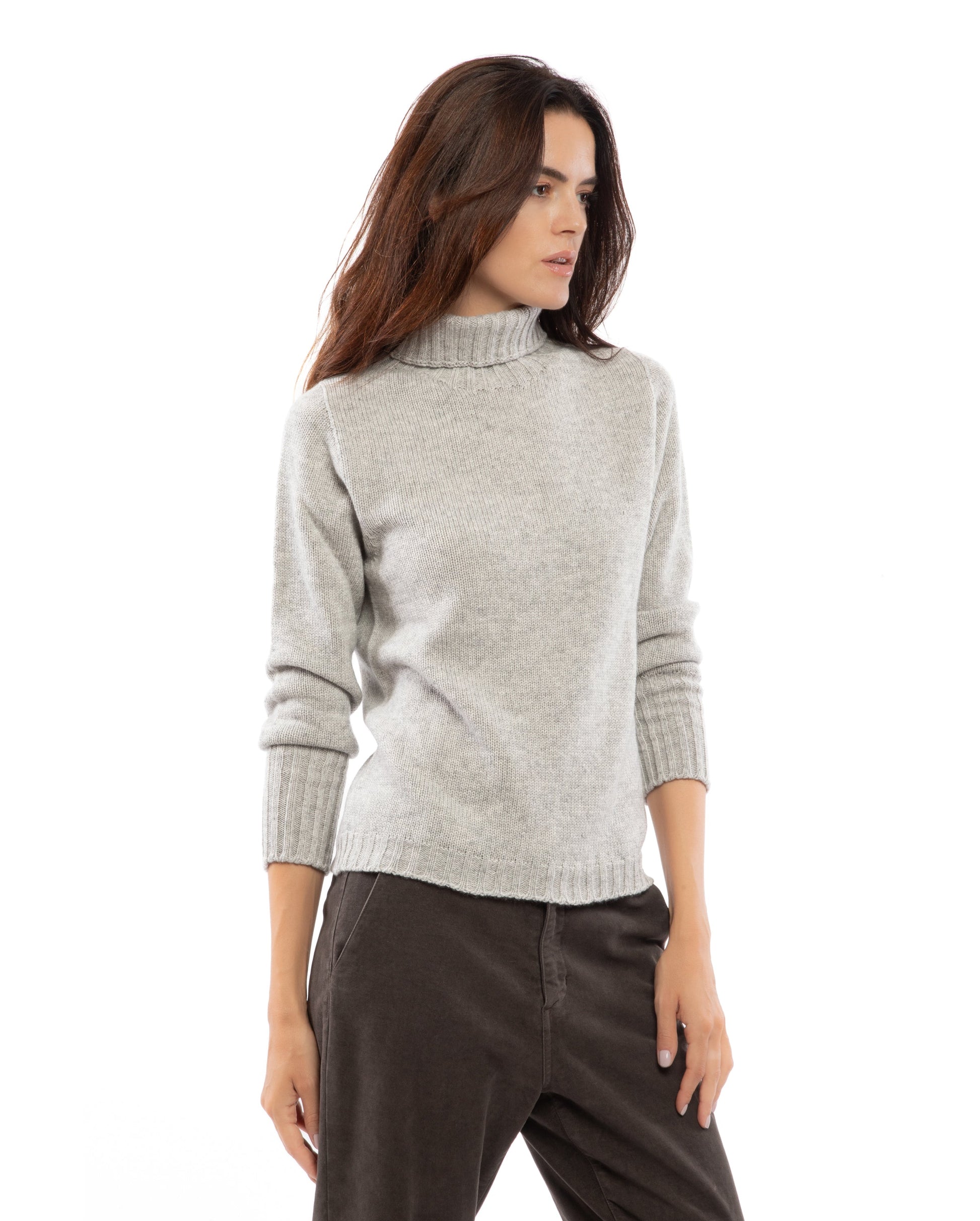 Womens Classic Turtleneck Sweater Pure Cashmere Ligth Gray Made in italy 6