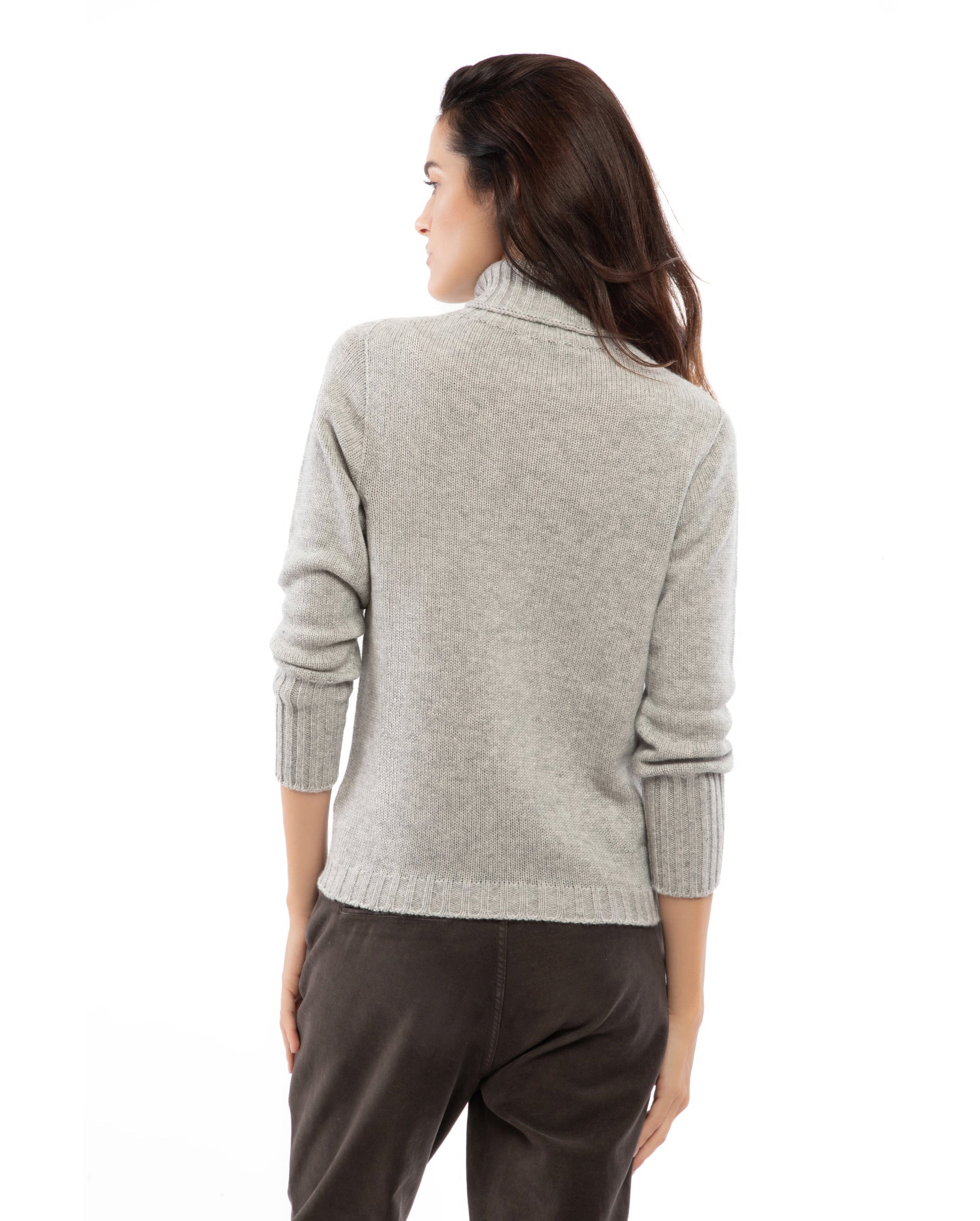 Womens Classic Turtleneck Sweater Pure Cashmere Ligth Gray Made in italy 7