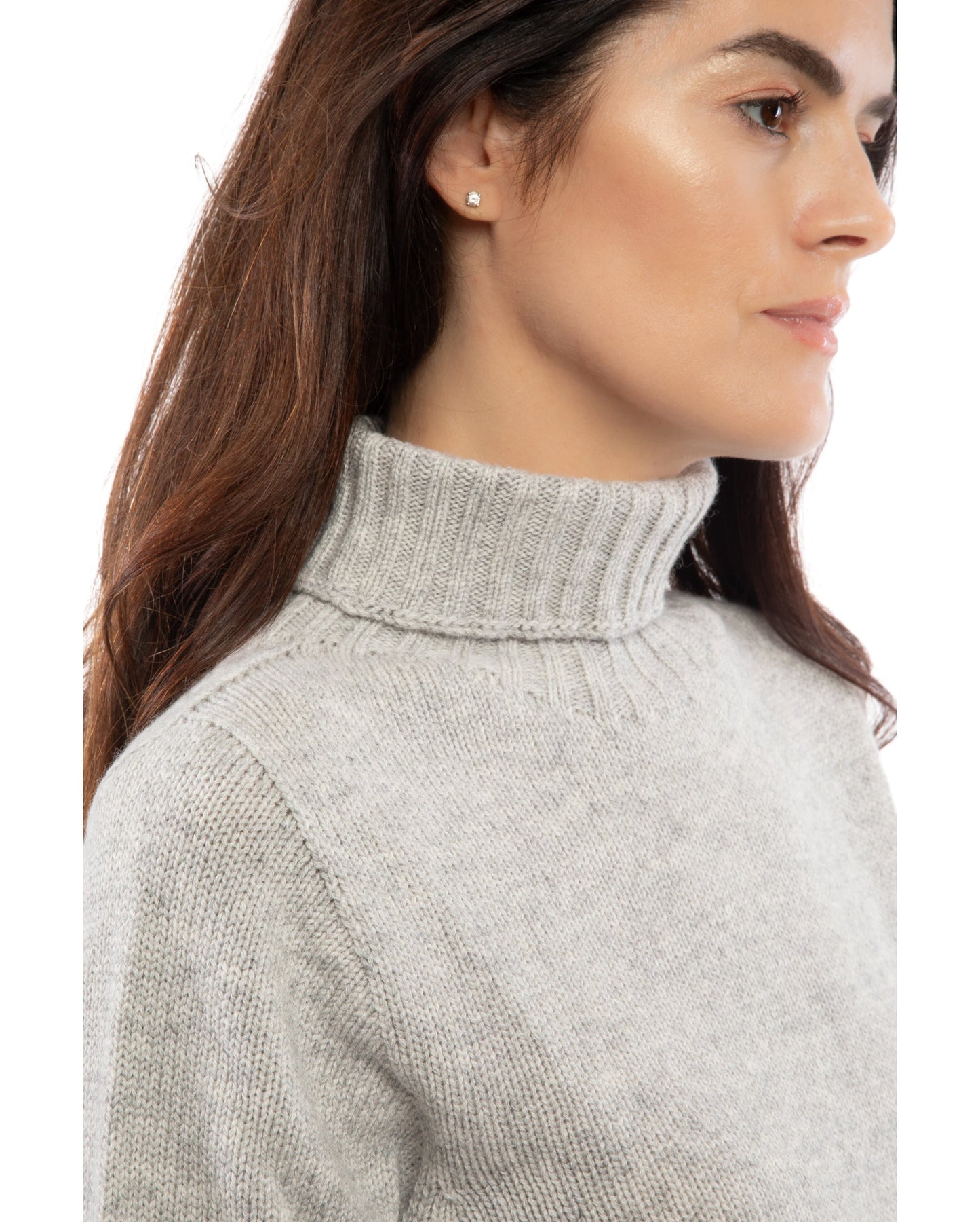 Womens Classic Turtleneck Sweater Pure Cashmere Ligth Gray Made in italy 4