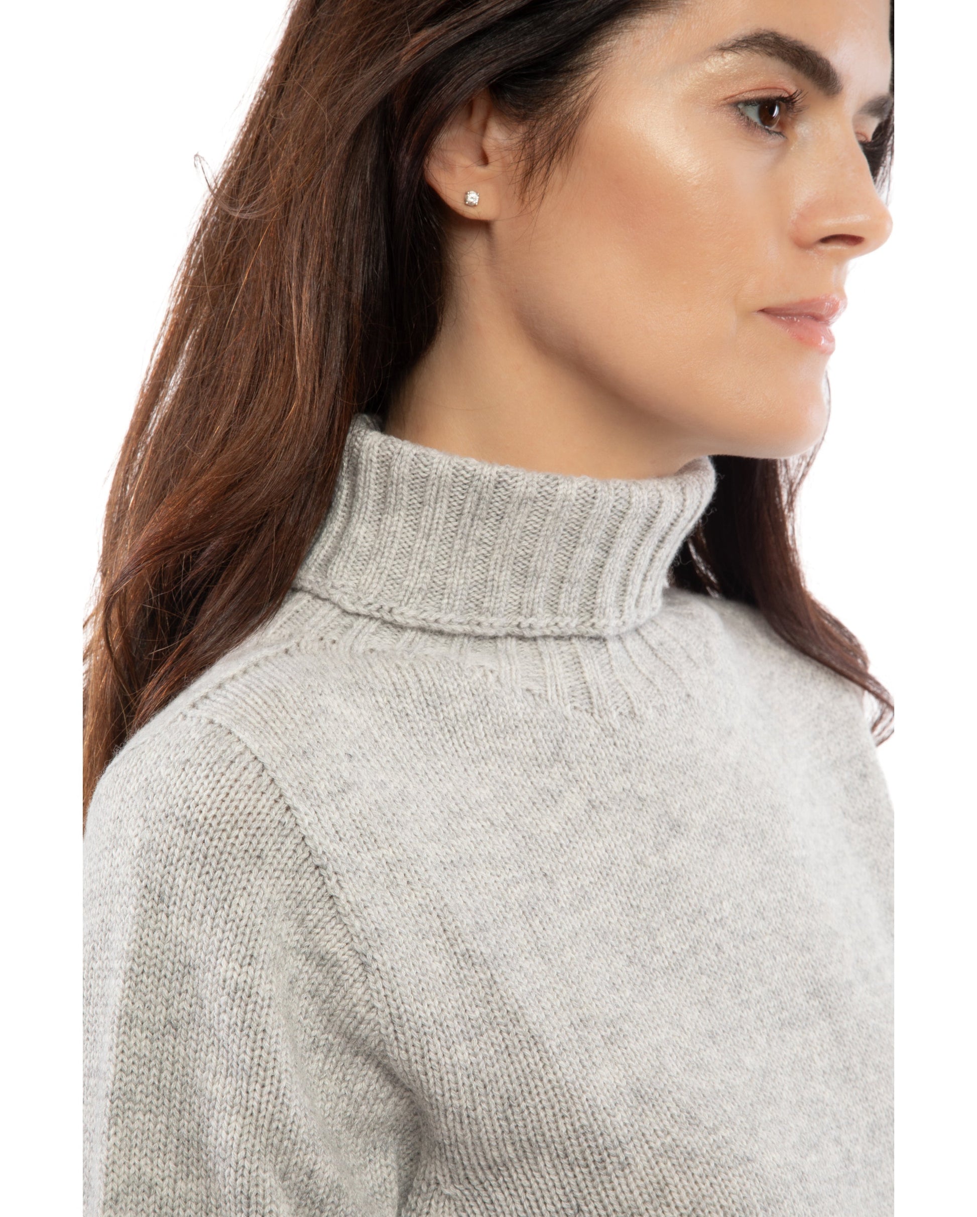 Womens Classic Turtleneck Sweater Pure Cashmere Ligth Gray Made in italy 4