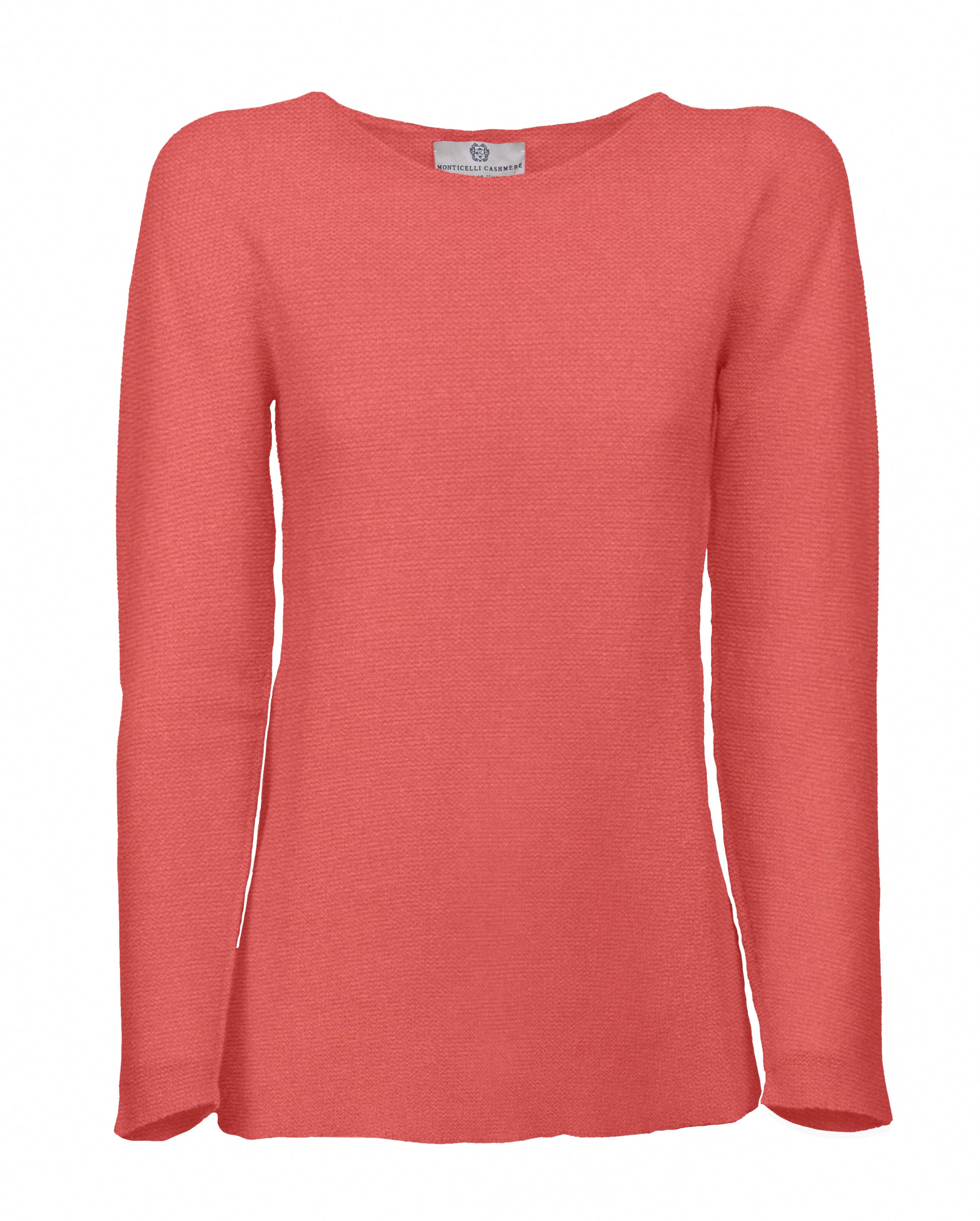 womens crew neck sweater pure cashmere links stitch Coral Made In Italy 1