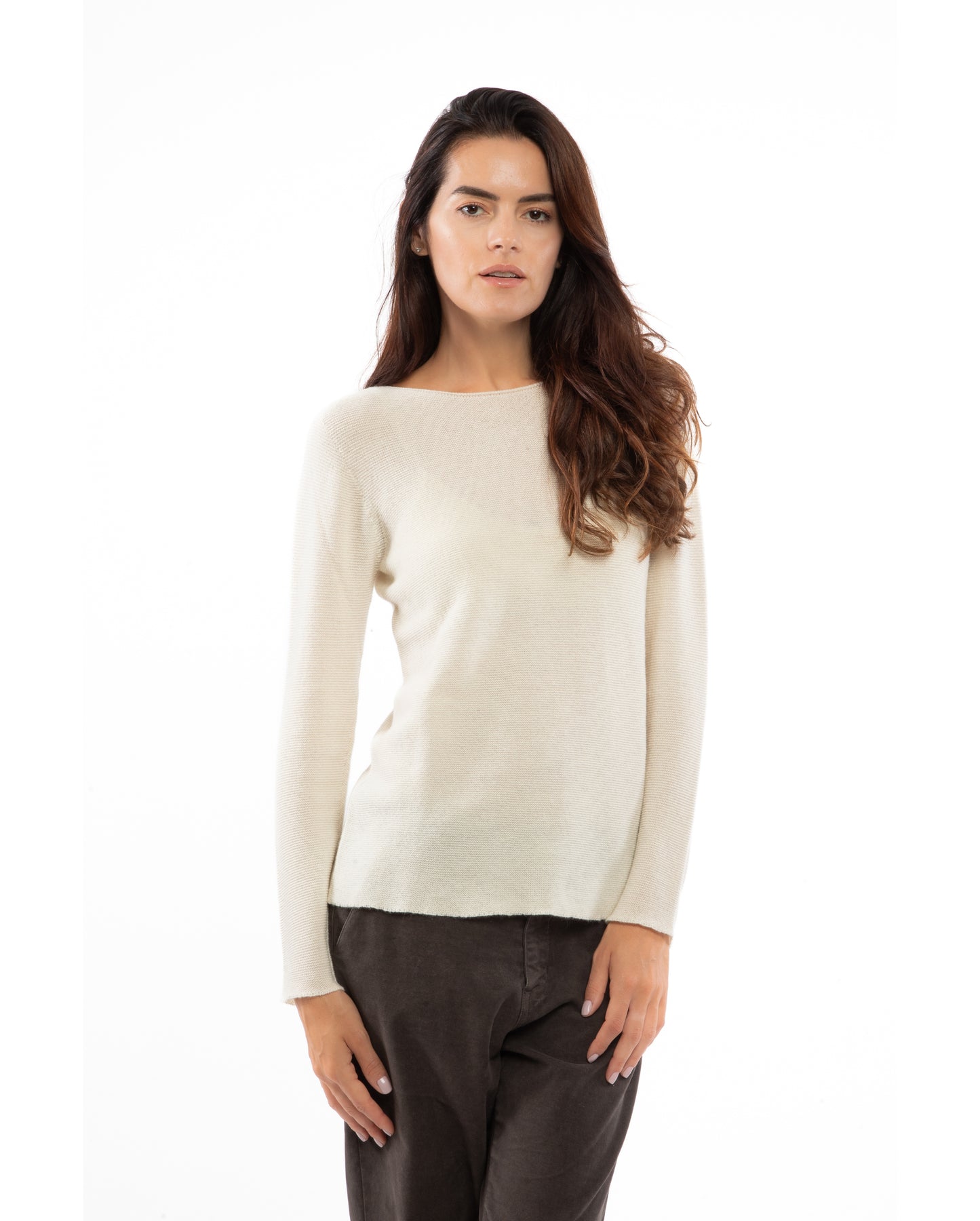 Women's Cashmere Links Stitch Boat Neck Milk White