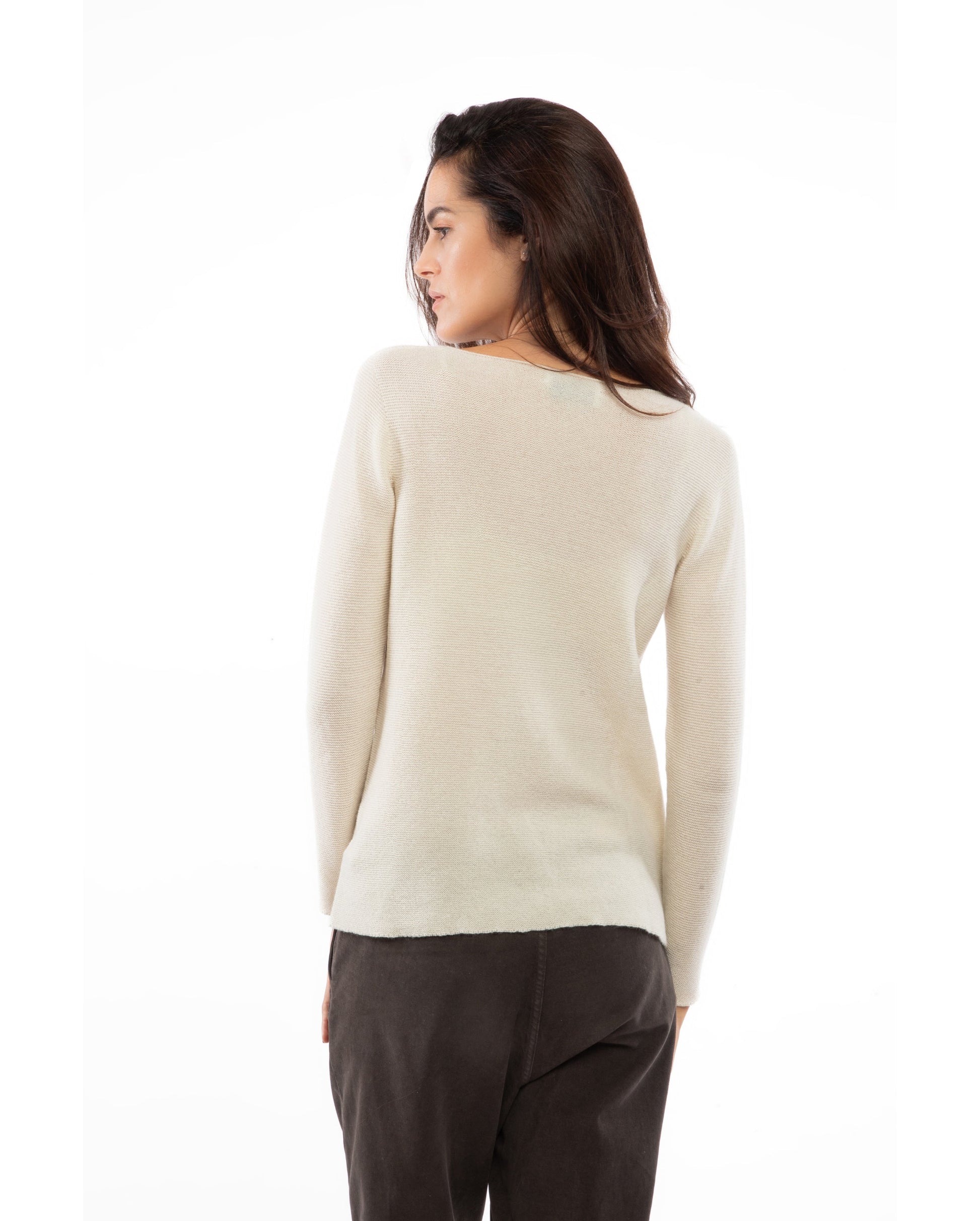 womens crew neck sweater pure cashmere links stitch Milk White Made In Italy 5